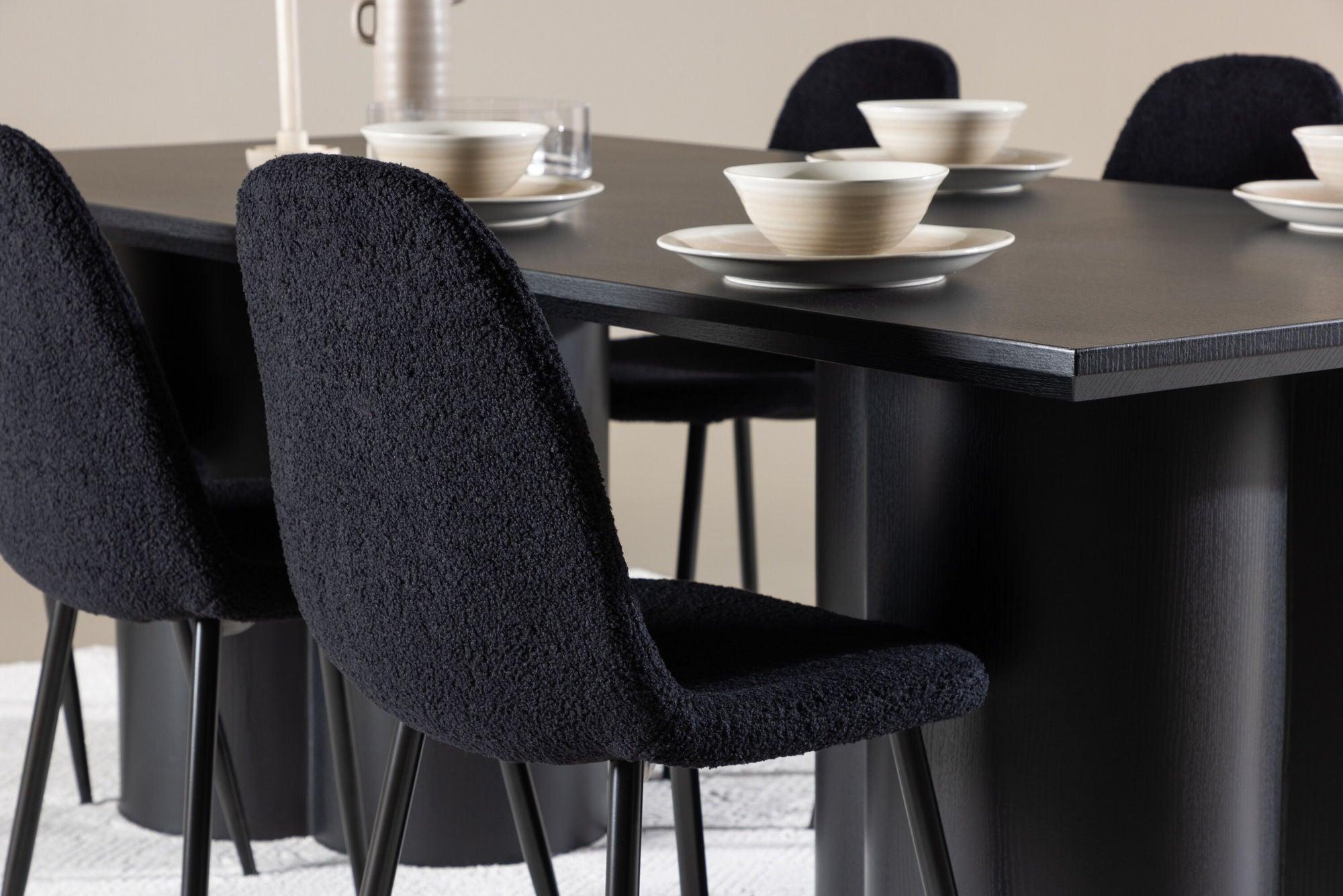 Essgruppe Esstisch Olivia 210*100cm mit Stühlen Polar aus Teddy-Bouclé-Essgruppe Rechteckig-Venture Home-le canapé