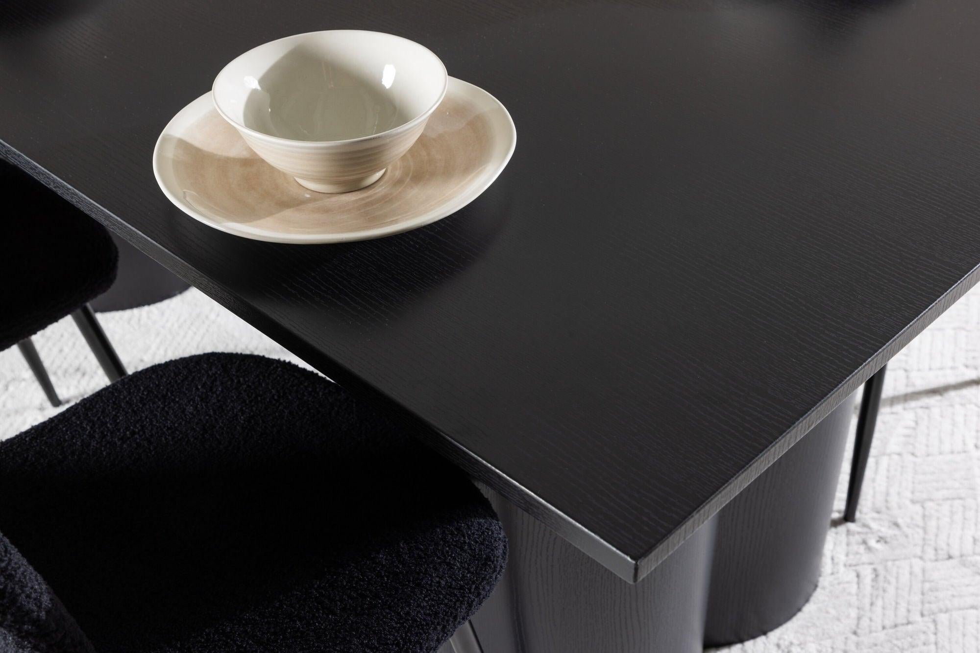 Essgruppe Esstisch Olivia 210*100cm mit Stühlen Polar aus Teddy-Bouclé-Essgruppe Rechteckig-Venture Home-le canapé