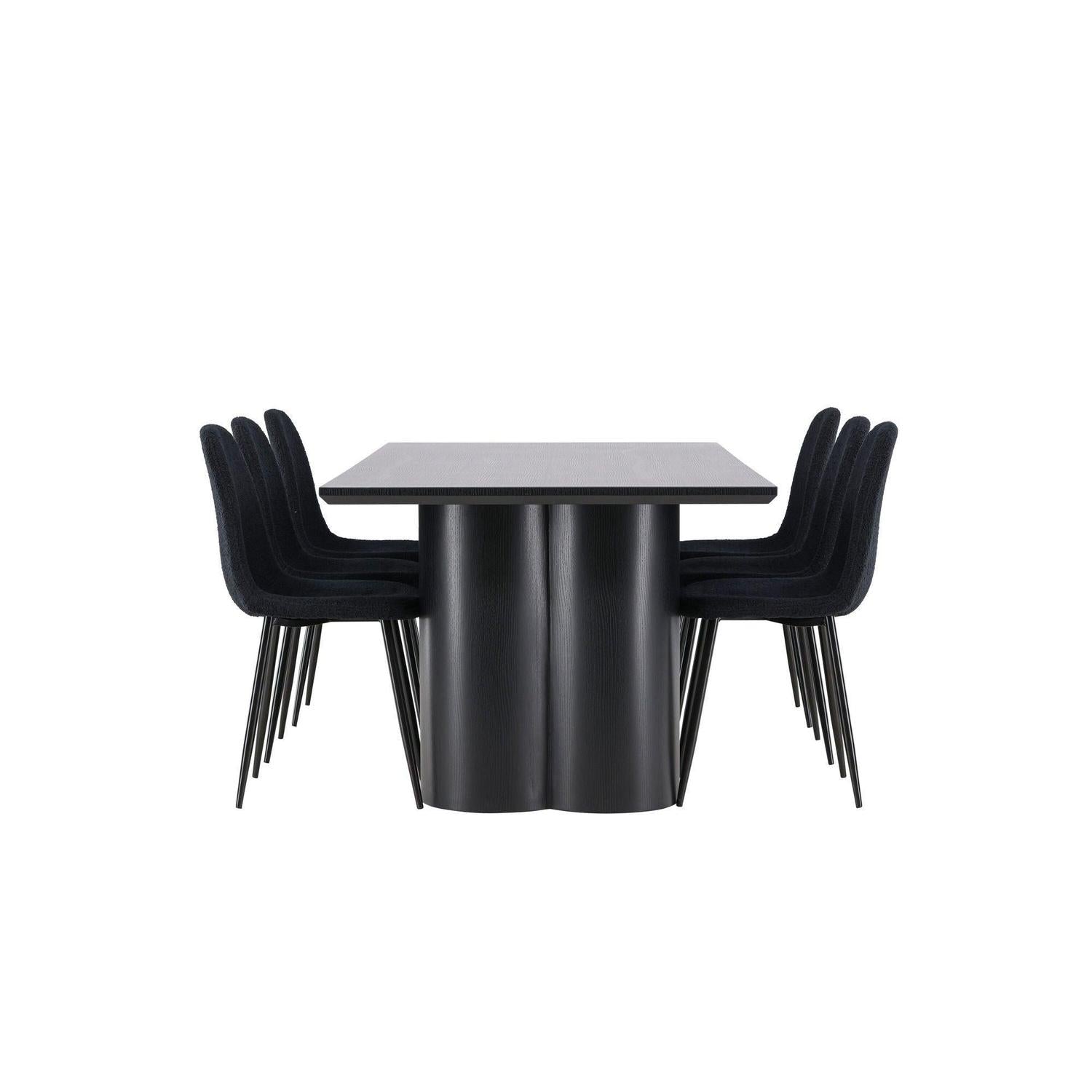 Essgruppe Esstisch Olivia 210*100cm mit Stühlen Polar aus Teddy-Bouclé-Essgruppe Rechteckig-Venture Home-le canapé