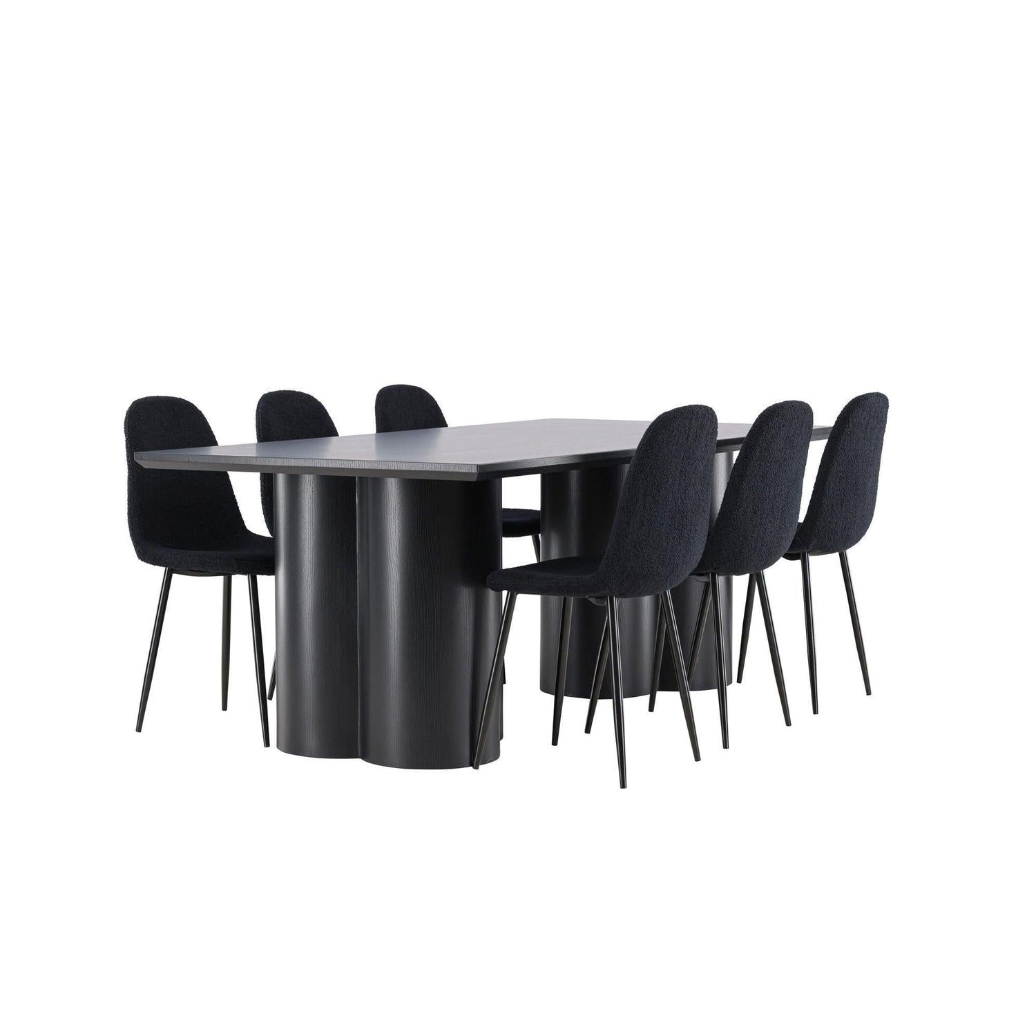 Essgruppe Esstisch Olivia 210*100cm mit Stühlen Polar aus Teddy-Bouclé-Essgruppe Rechteckig-Venture Home-le canapé