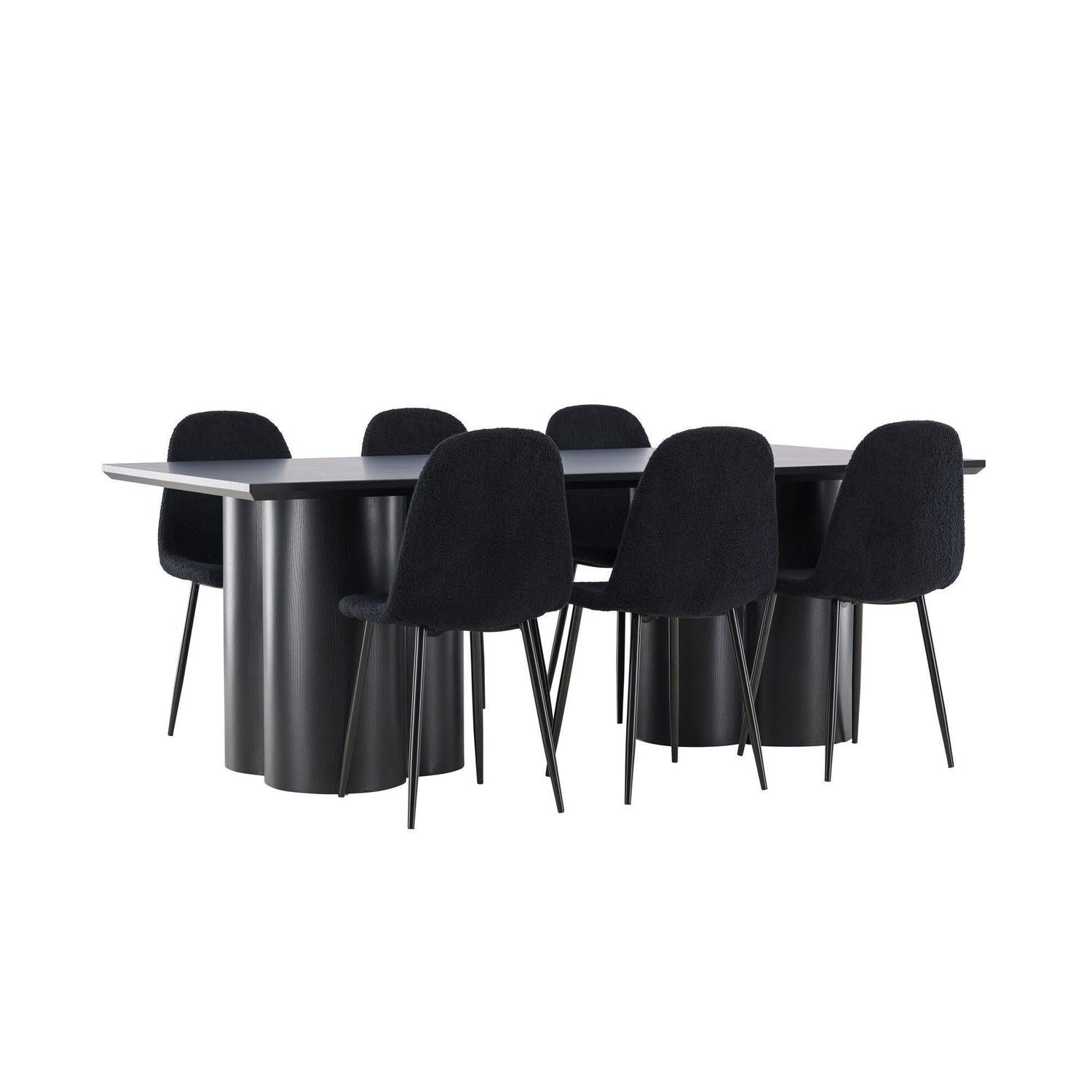 Essgruppe Esstisch Olivia 210*100cm mit Stühlen Polar aus Teddy-Bouclé-Essgruppe Rechteckig-Venture Home-le canapé