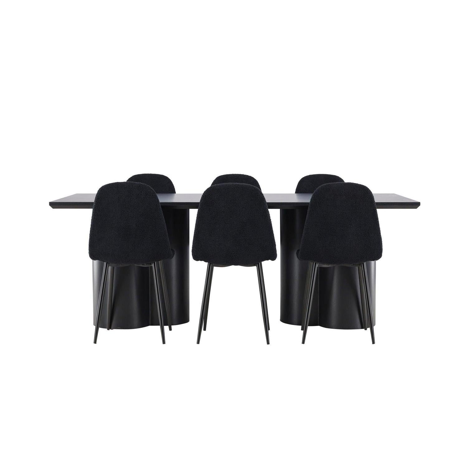 Essgruppe Esstisch Olivia 210*100cm mit Stühlen Polar aus Teddy-Bouclé-Essgruppe Rechteckig-Venture Home-le canapé