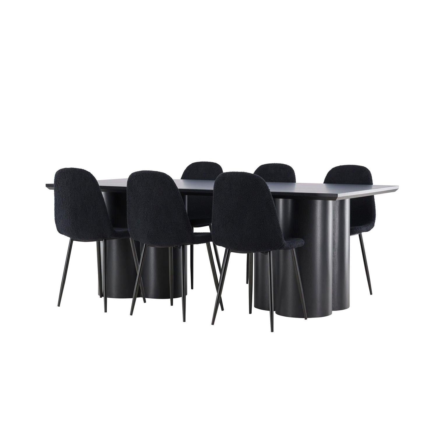 Essgruppe Esstisch Olivia 210*100cm mit Stühlen Polar aus Teddy-Bouclé-Essgruppe Rechteckig-Venture Home-le canapé