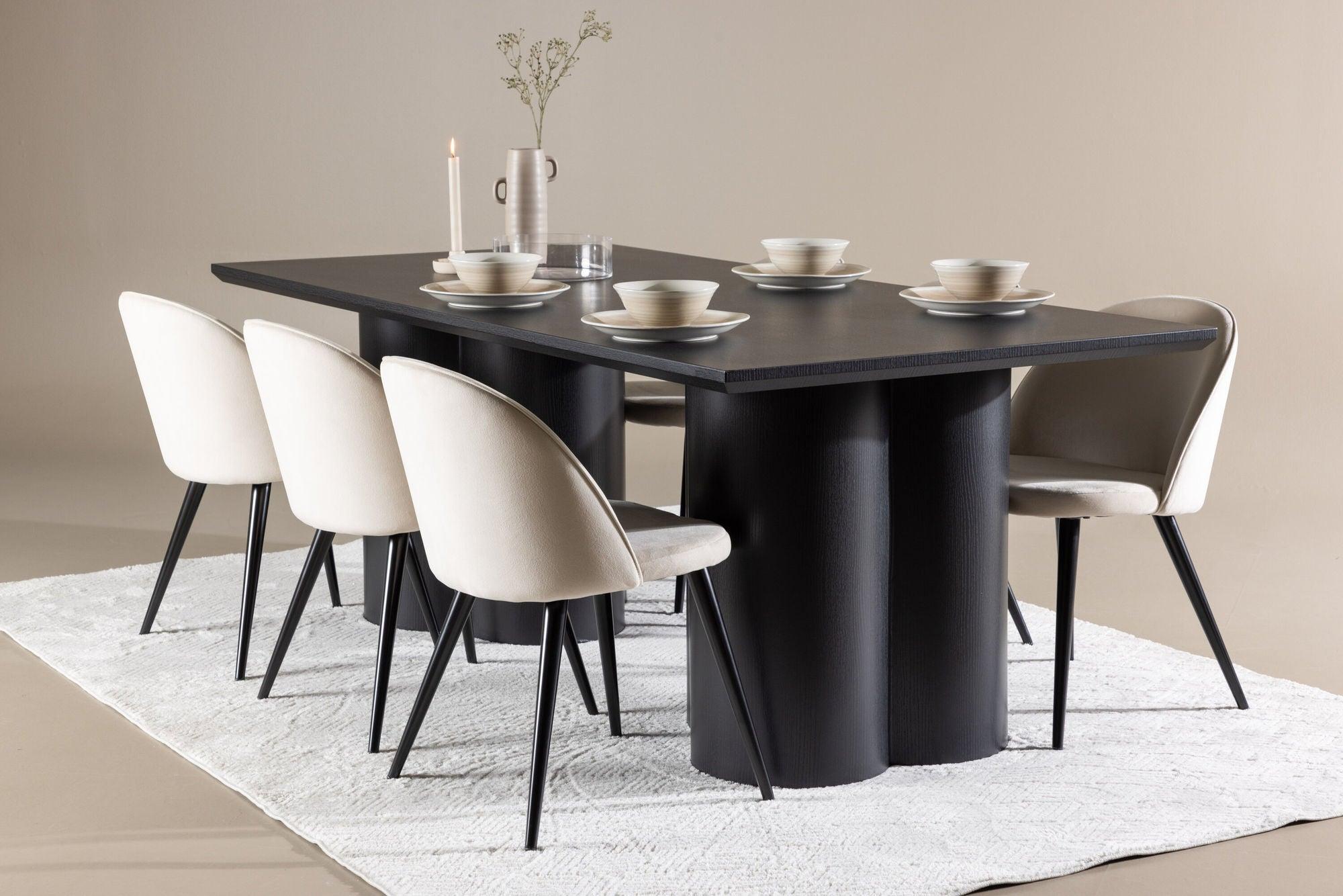 Essgruppe Esstisch Olivia 210*100cm mit Stühlen Velvet aus Samt-Essgruppen Rechteckig-Venture Home-le canapé