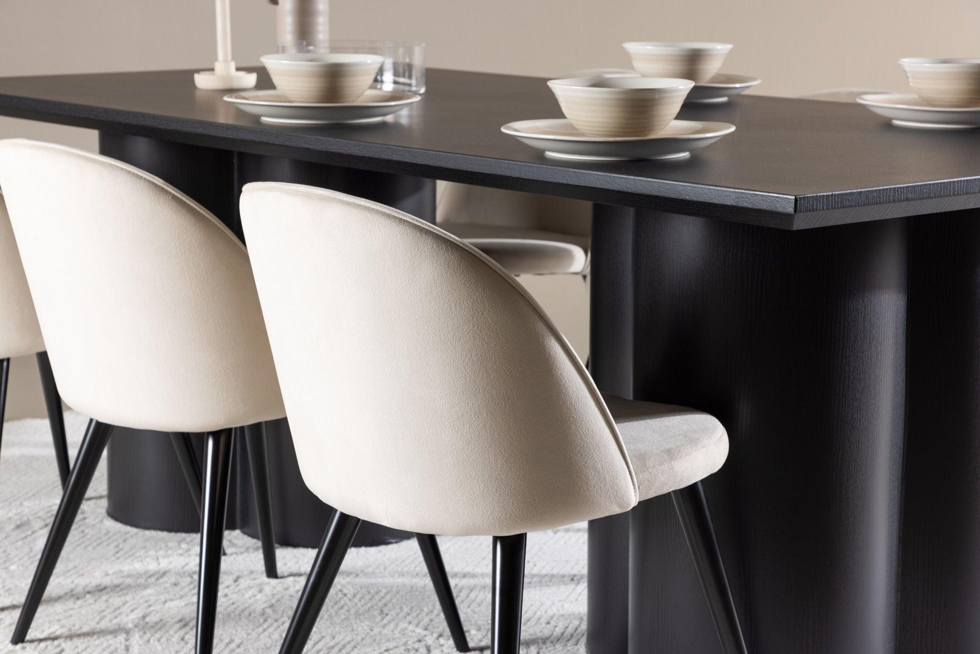 Essgruppe Esstisch Olivia 210*100cm mit Stühlen Velvet aus Samt-Essgruppen Rechteckig-Venture Home-le canapé