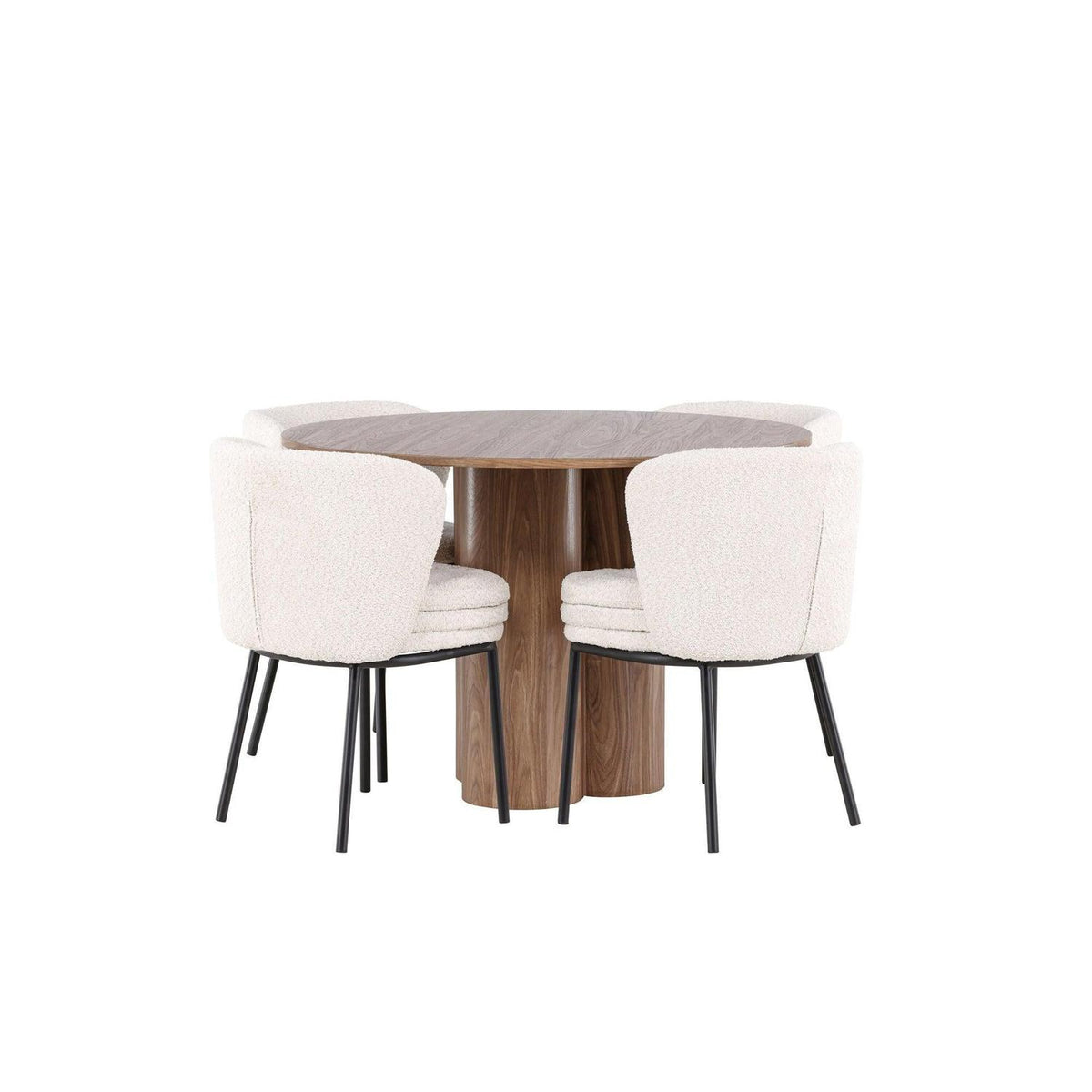 Essgruppe Esstisch Olivia Ø110cm mit Stühlen Agnes aus Teddy-Boucle-Essgruppen Rund-Venture Home-le canapé