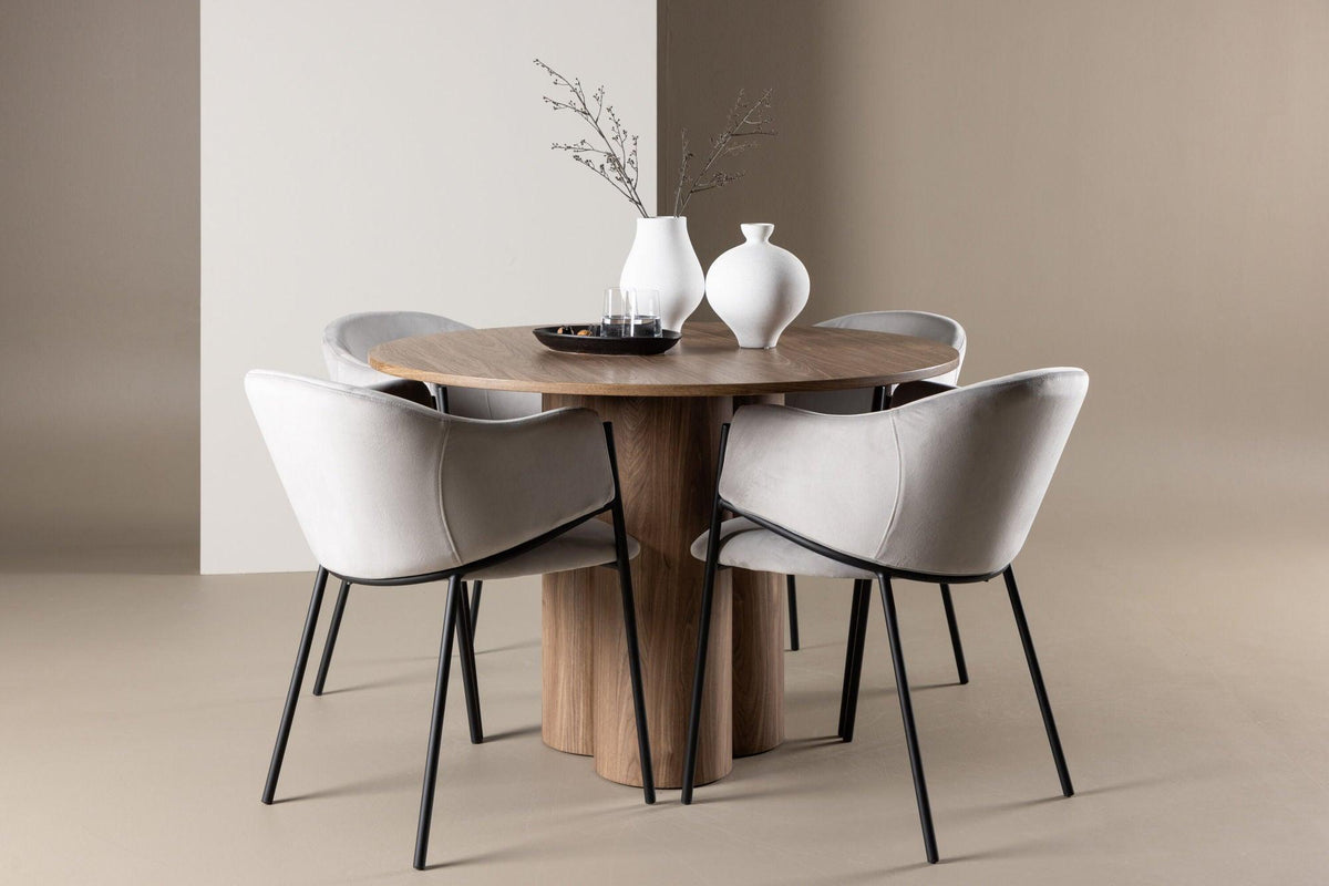 Essgruppe Esstisch Olivia Ø110cm mit Stühlen Evelina aus Samt-Essgruppen Rund-Venture Home-le canapé