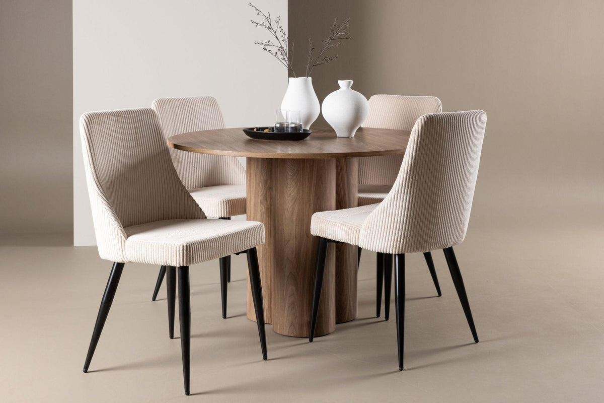 Essgruppe Esstisch Olivia Ø110cm mit Stühlen Leone aus Cord-Essgruppen Rund-Venture Home-le canapé