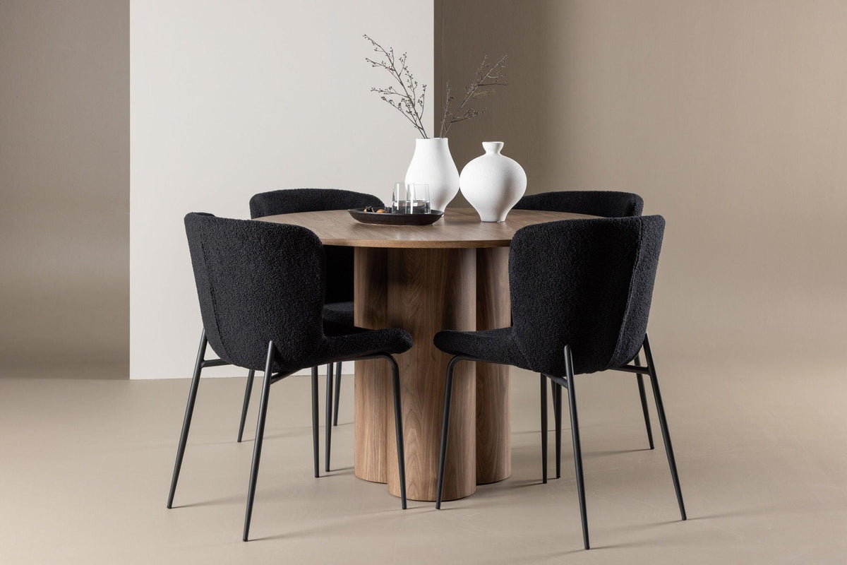 Essgruppe Esstisch Olivia Ø110cm mit Stühlen Modesto aus Teddy-Boucle-Essgruppen Rund-Venture Home-le canapé