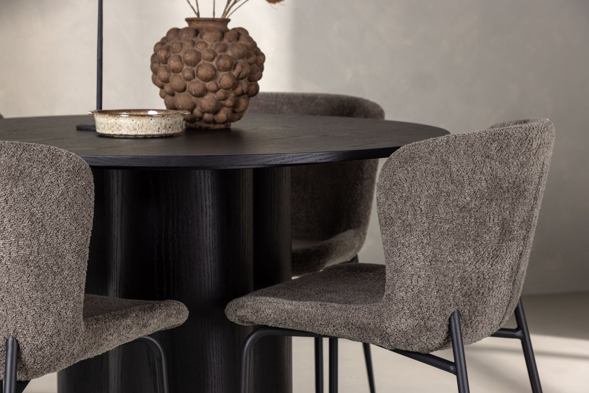 Essgruppe Esstisch Olivia Ø110cm mit Stühlen Modesto aus Teddy-Boucle-Essgruppen-Venture Home-le canapé