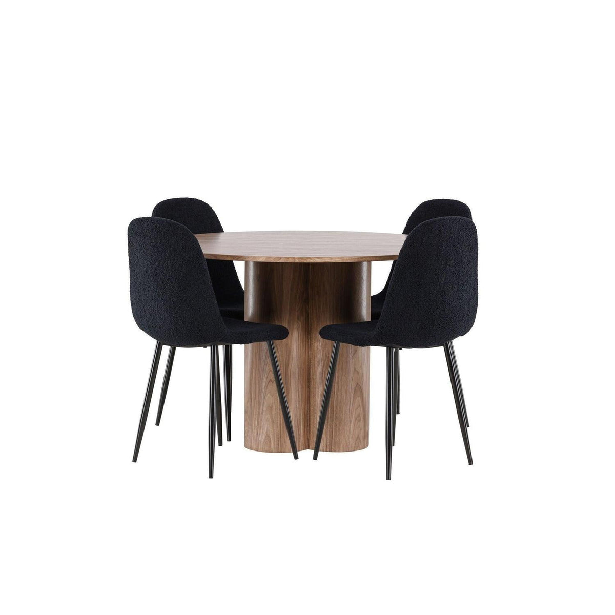 Essgruppe Esstisch Olivia Ø110cm mit Stühlen Polar aus Teddy-Boucle-Essgruppen Rund-Venture Home-le canapé