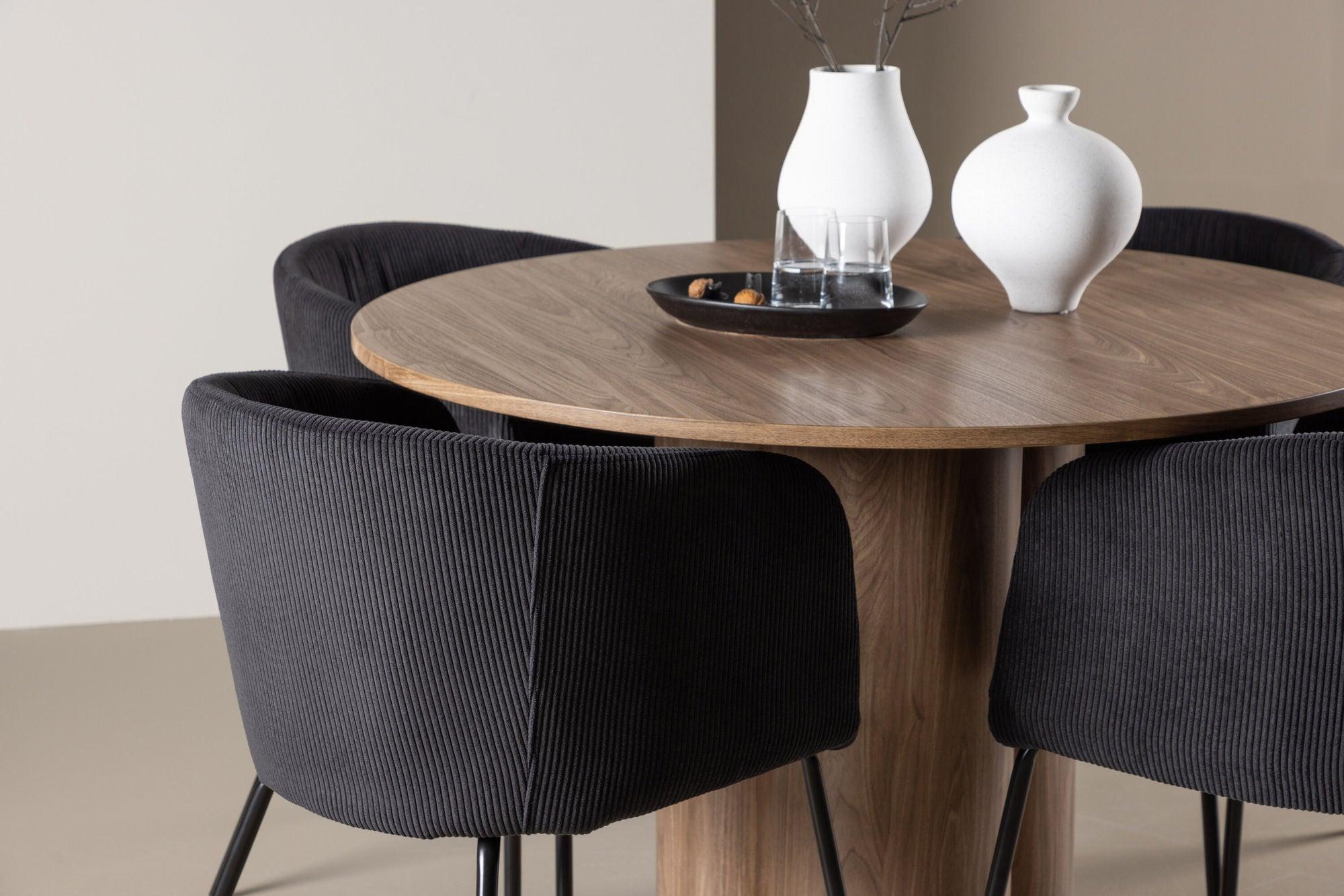 Essgruppe Esstisch Olivia rund 110cm mit Stühlen Berit aus Kord-Essgruppen Rund-Venture Home-le canapé