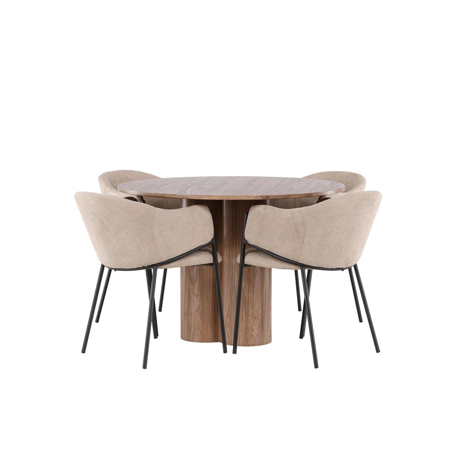 Essgruppe Esstisch Olivia rund 110cm mit Stühlen Evelina aus Leinen-Essgruppen Rund-Venture Home-le canapé