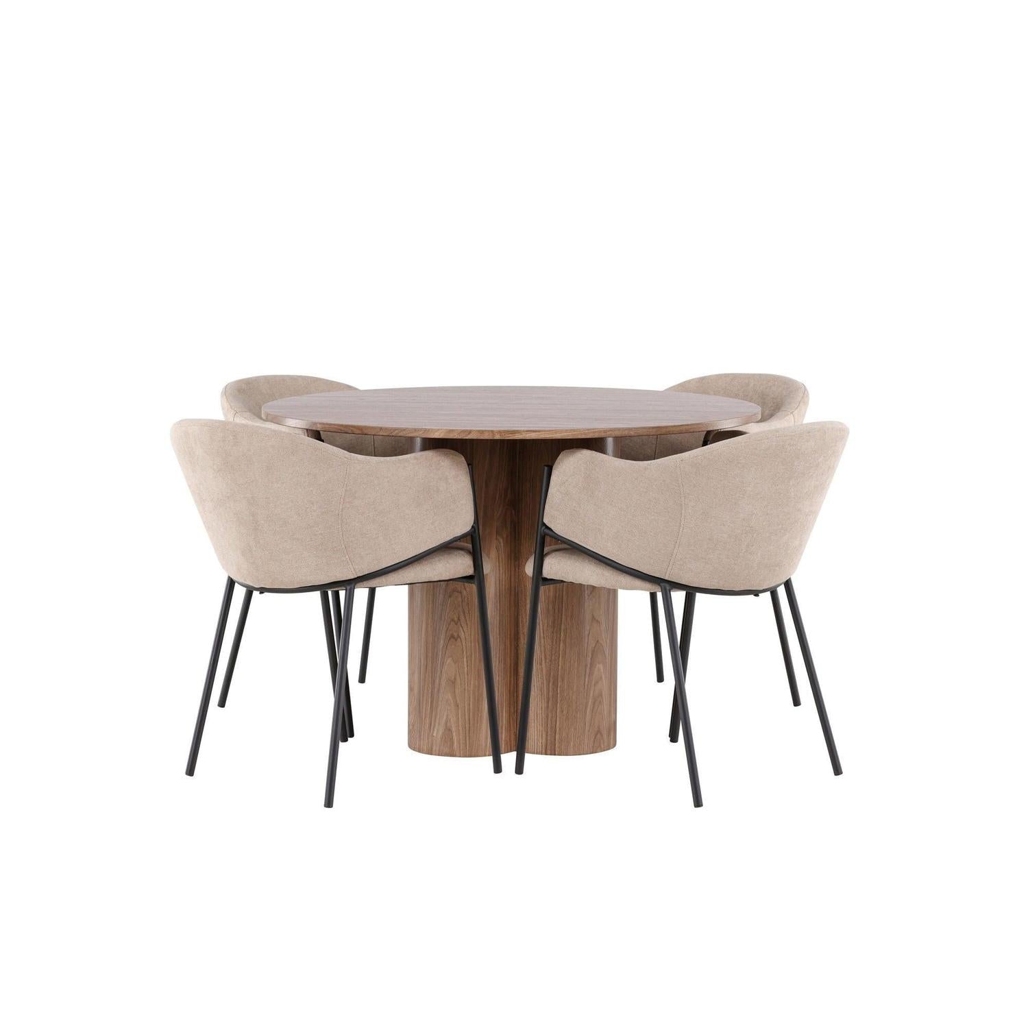Essgruppe Esstisch Olivia rund 110cm mit Stühlen Evelina aus Leinen-Essgruppen Rund-Venture Home-le canapé