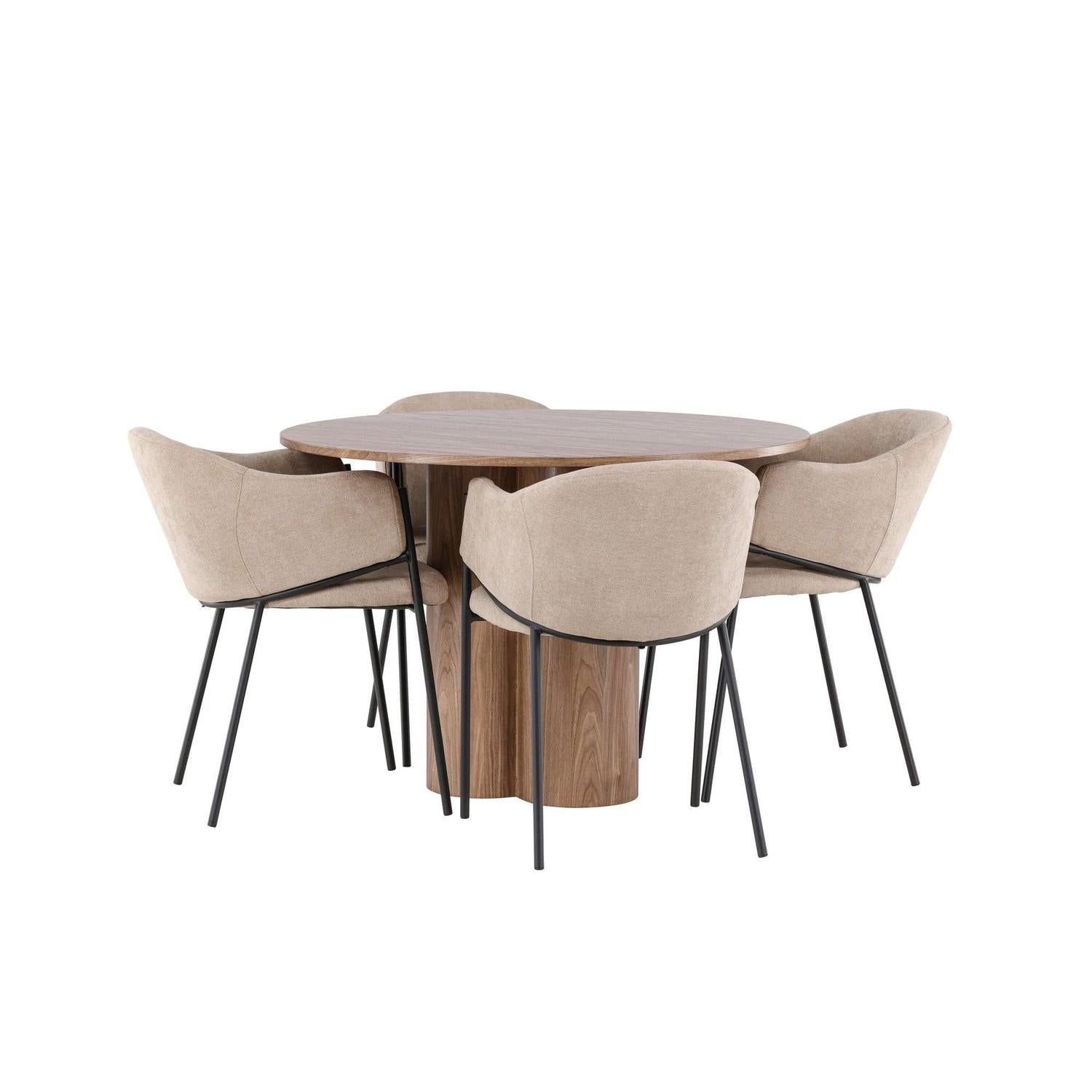 Essgruppe Esstisch Olivia rund 110cm mit Stühlen Evelina aus Leinen-Essgruppen Rund-Venture Home-le canapé