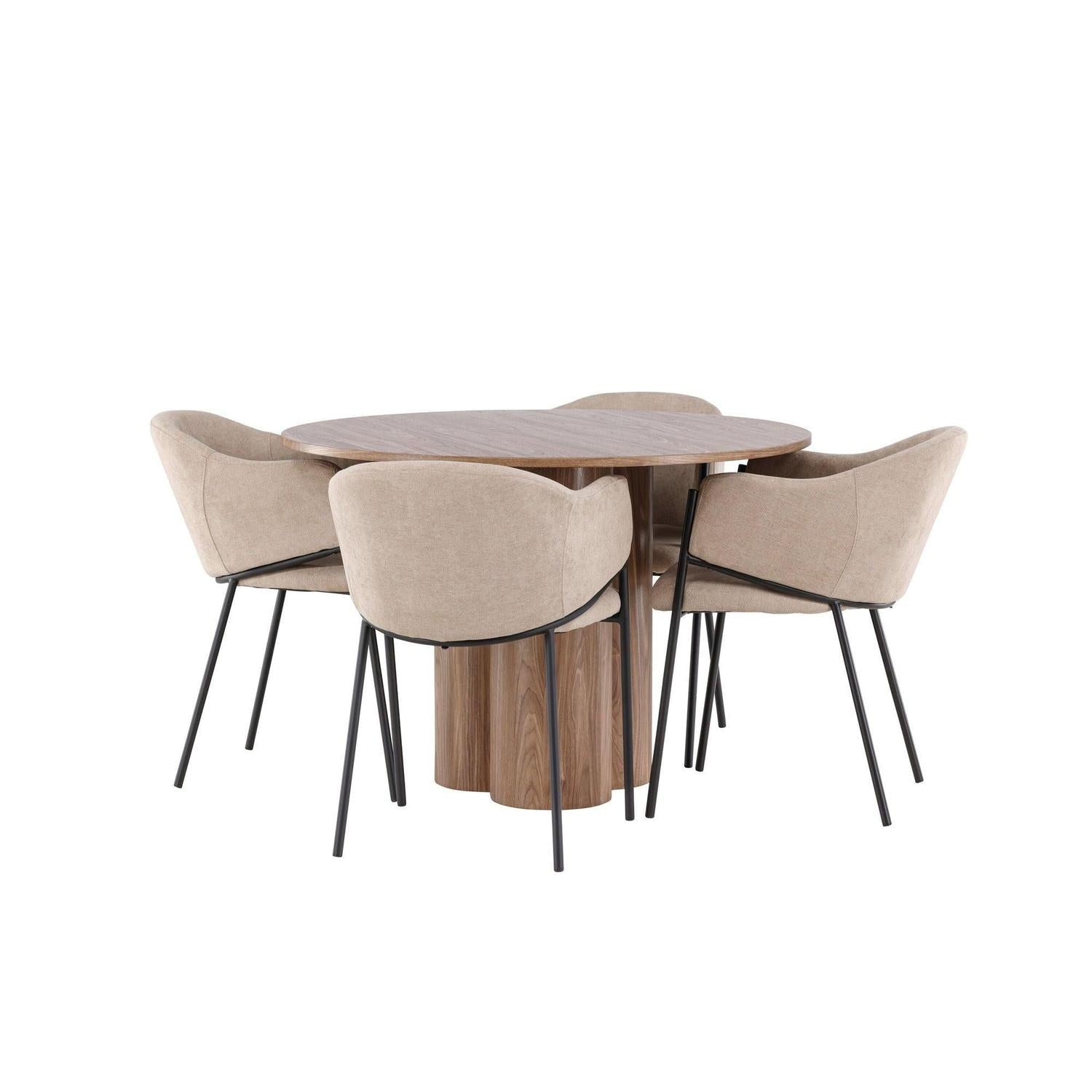 Essgruppe Esstisch Olivia rund 110cm mit Stühlen Evelina aus Leinen-Essgruppen Rund-Venture Home-le canapé