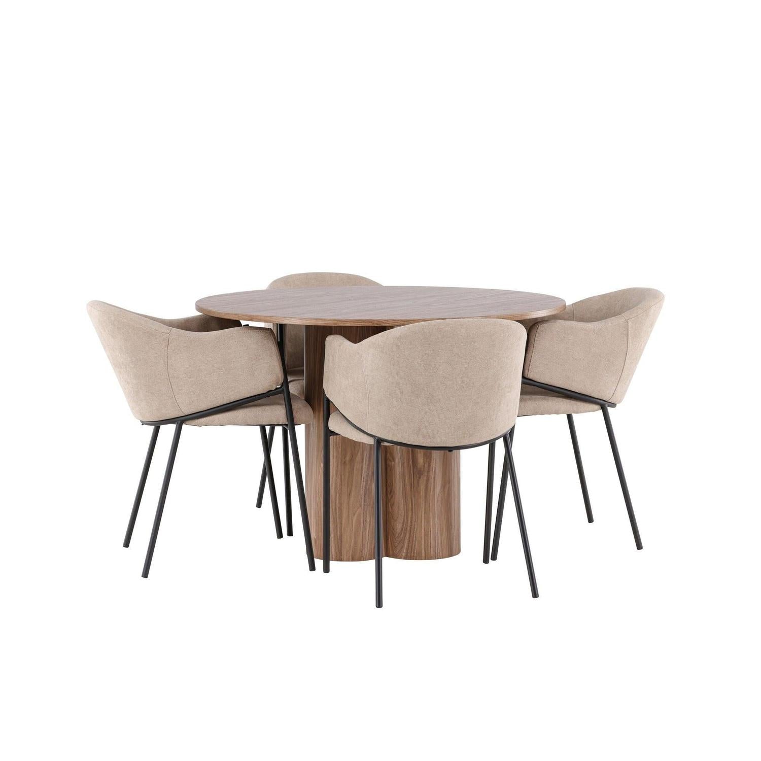 Essgruppe Esstisch Olivia rund 110cm mit Stühlen Evelina aus Leinen-Essgruppen Rund-Venture Home-le canapé