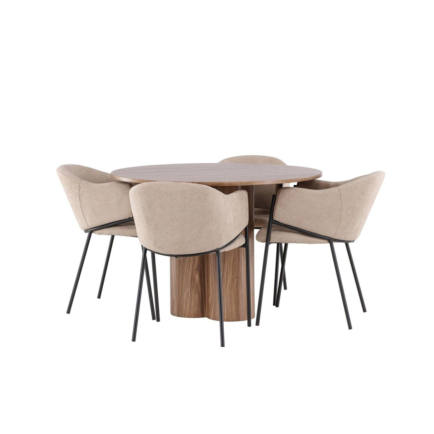 Essgruppe Esstisch Olivia rund 110cm mit Stühlen Evelina aus Leinen-Essgruppen Rund-Venture Home-le canapé