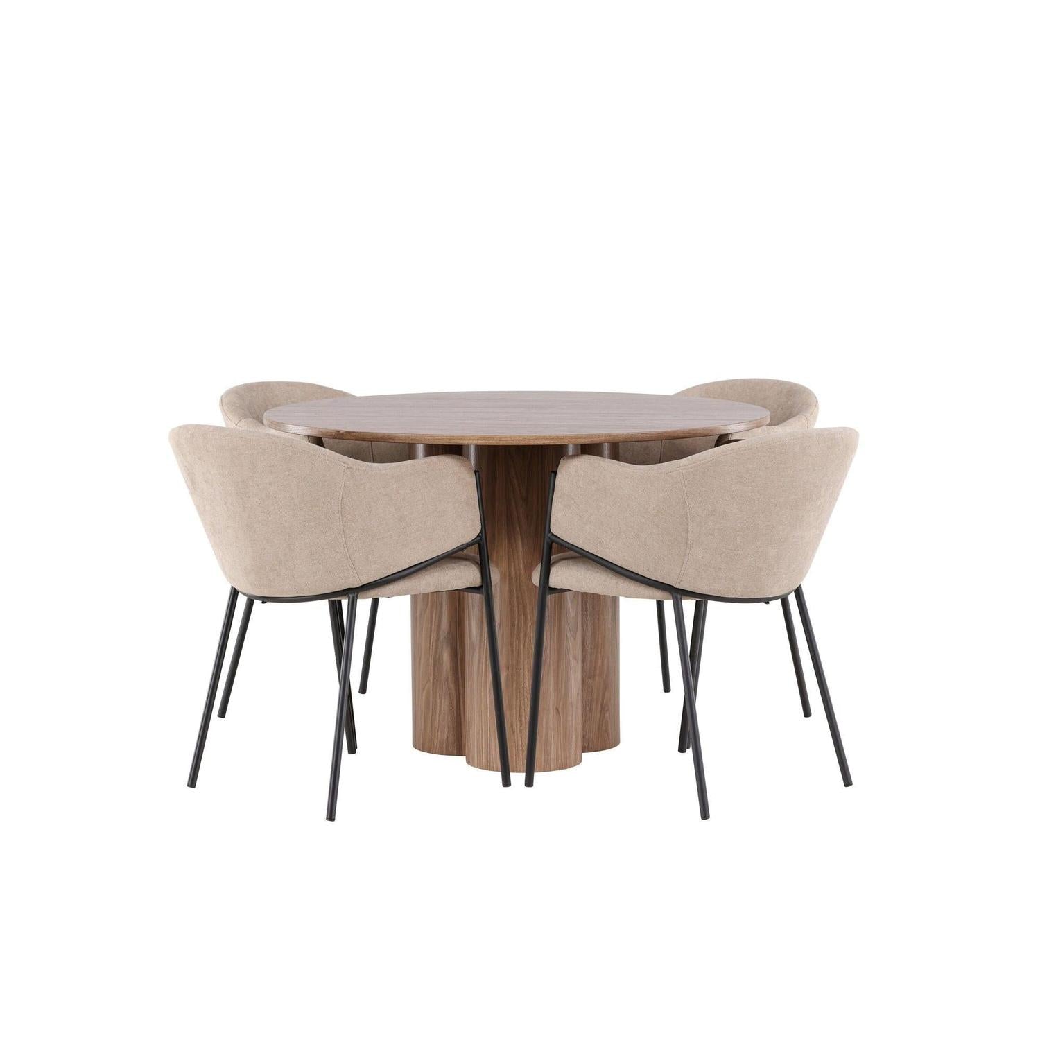 Essgruppe Esstisch Olivia rund 110cm mit Stühlen Evelina aus Leinen-Essgruppen Rund-Venture Home-le canapé