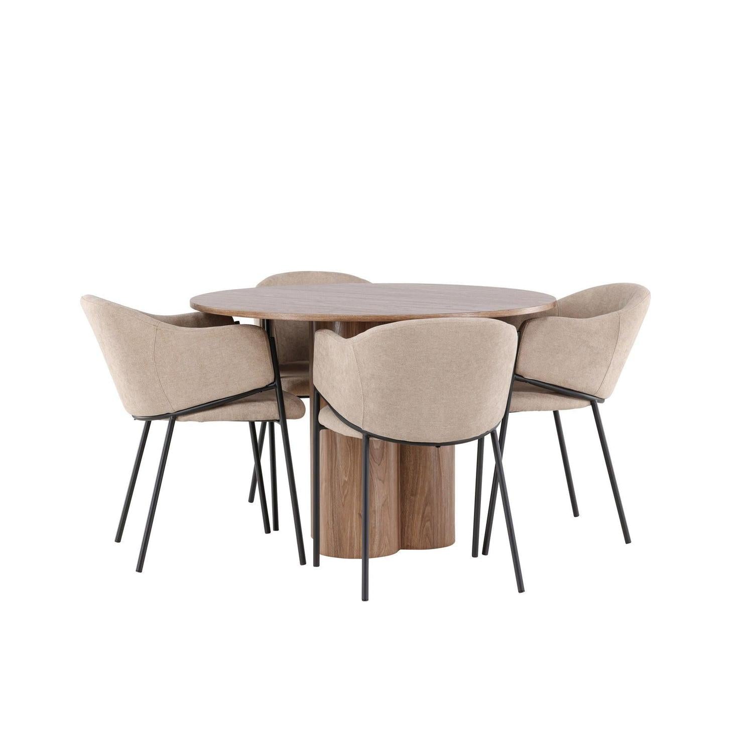 Essgruppe Esstisch Olivia rund 110cm mit Stühlen Evelina aus Leinen-Essgruppen Rund-Venture Home-le canapé