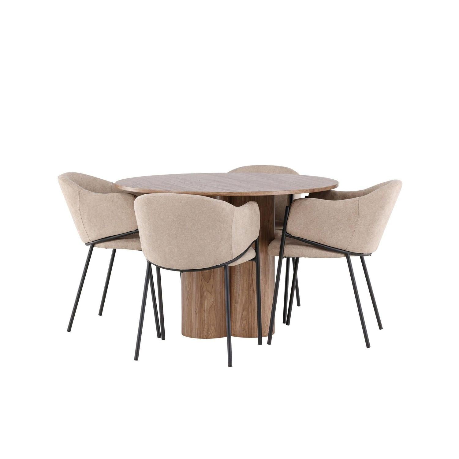 Essgruppe Esstisch Olivia rund 110cm mit Stühlen Evelina aus Leinen-Essgruppen Rund-Venture Home-le canapé