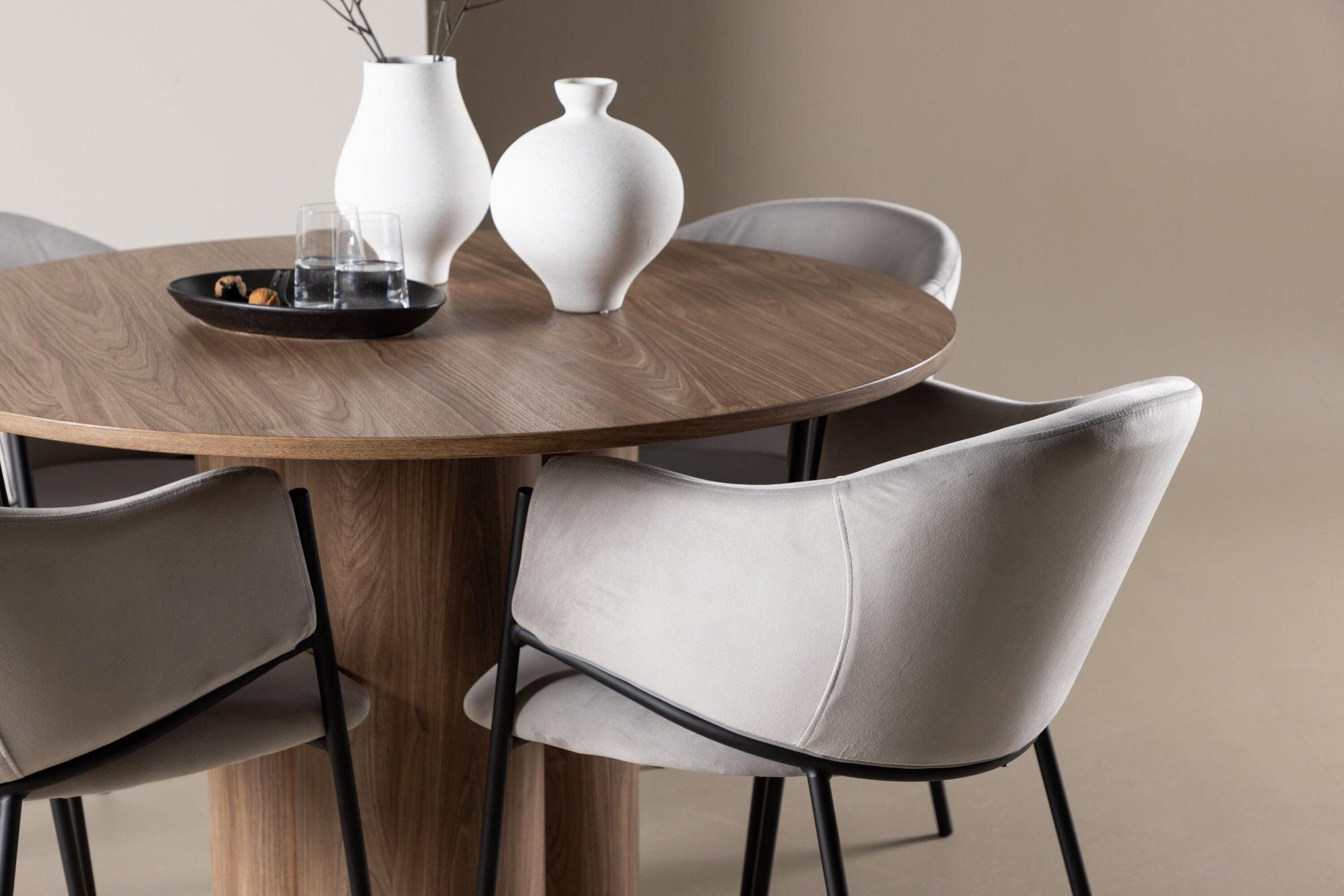 Essgruppe Esstisch Olivia rund 110cm mit Stühlen Evelina aus Samt-Essgruppen Rund-Venture Home-le canapé