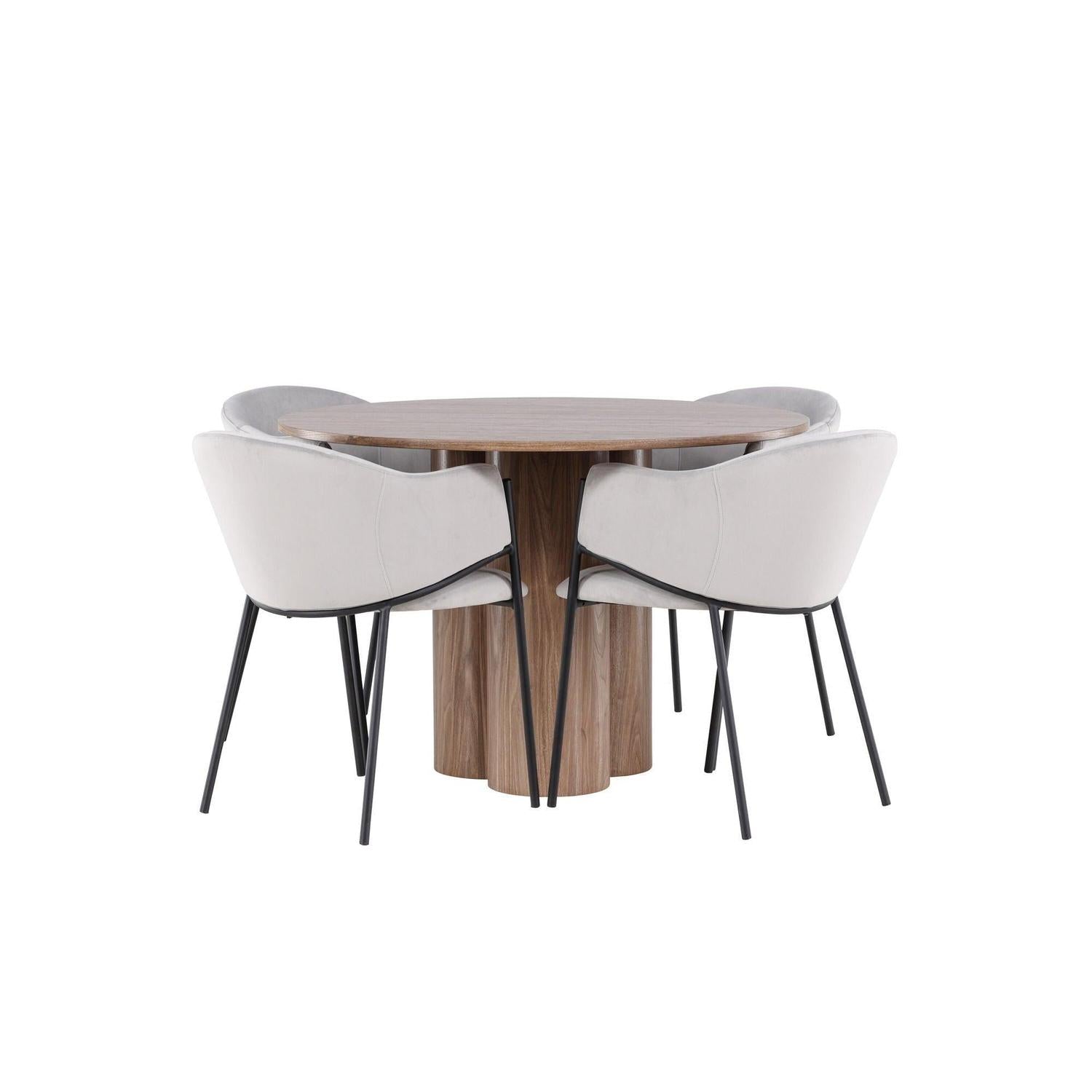 Essgruppe Esstisch Olivia rund 110cm mit Stühlen Evelina aus Samt-Essgruppen Rund-Venture Home-le canapé