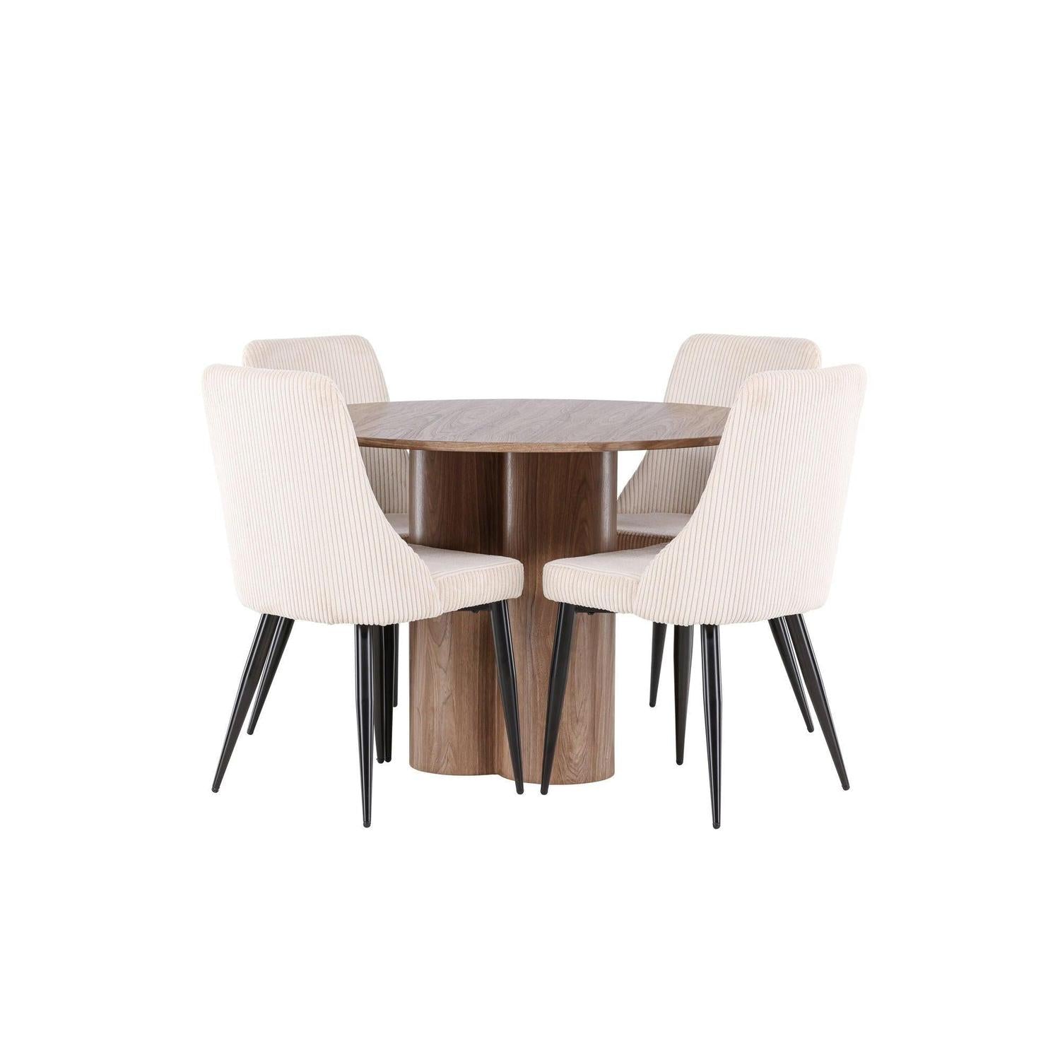 Essgruppe Esstisch Olivia rund 110cm mit Stühlen Leone aus Kord-Essgruppe Rund-Venture Home-le canapé