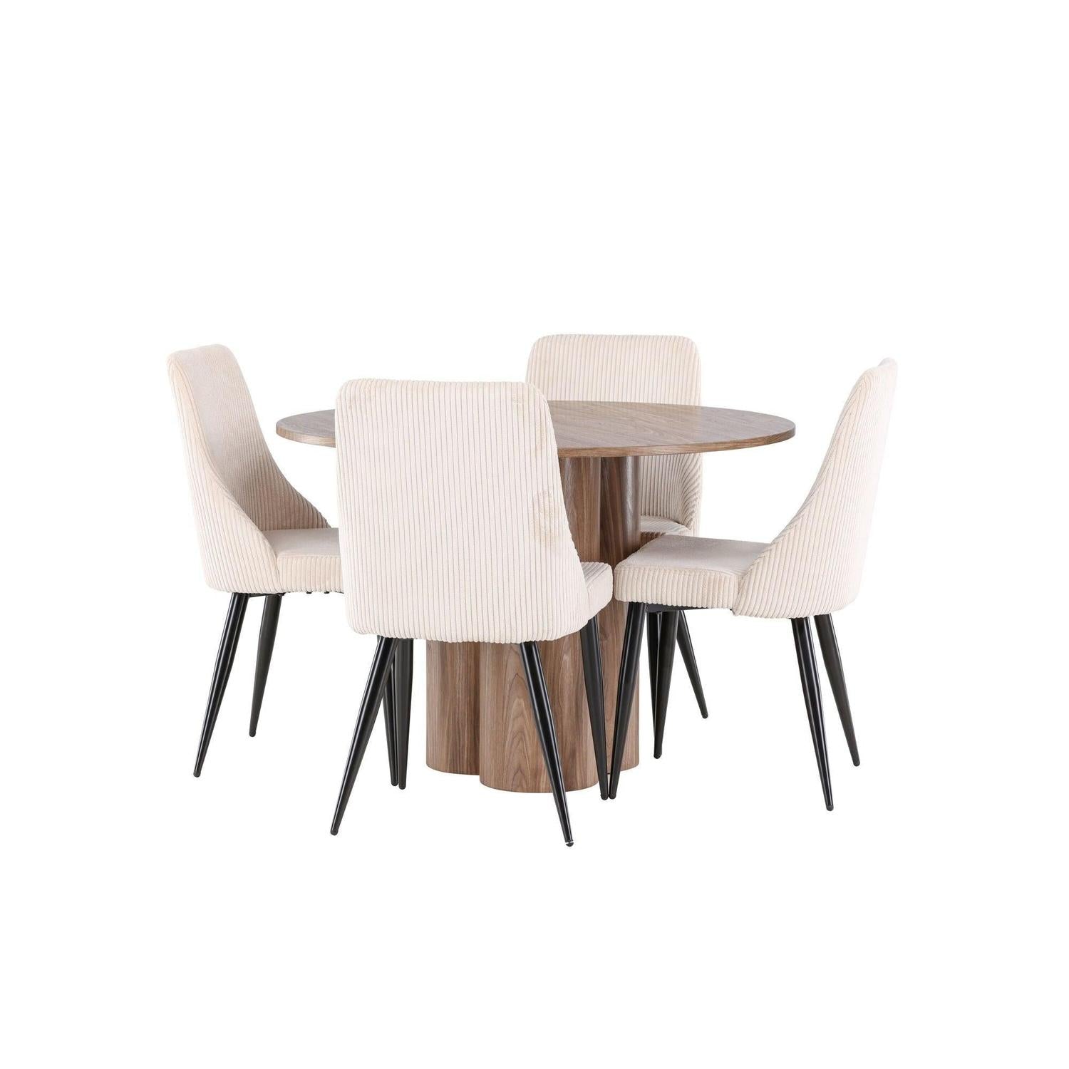 Essgruppe Esstisch Olivia rund 110cm mit Stühlen Leone aus Kord-Essgruppe Rund-Venture Home-le canapé