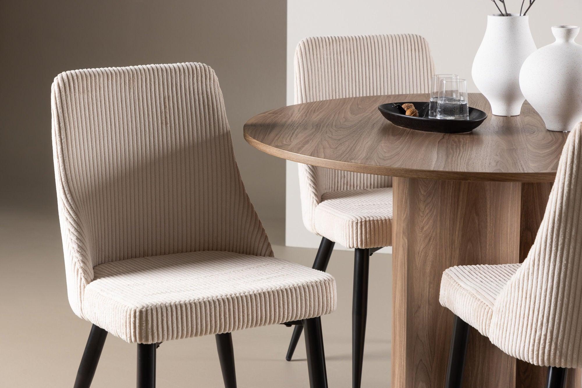 Essgruppe Esstisch Olivia rund 110cm mit Stühlen Leone aus Kord-Essgruppe Rund-Venture Home-le canapé