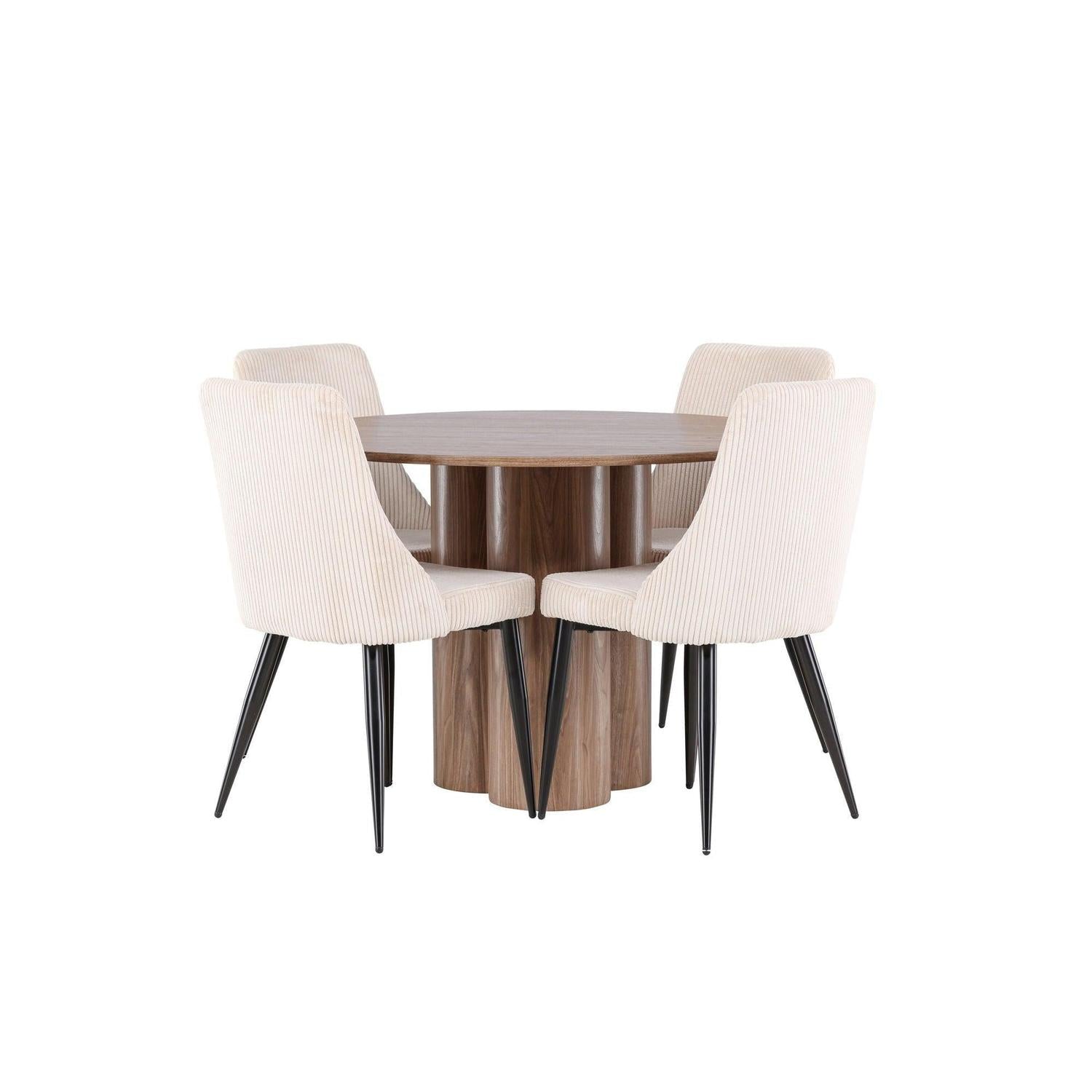 Essgruppe Esstisch Olivia rund 110cm mit Stühlen Leone aus Kord-Essgruppe Rund-Venture Home-le canapé
