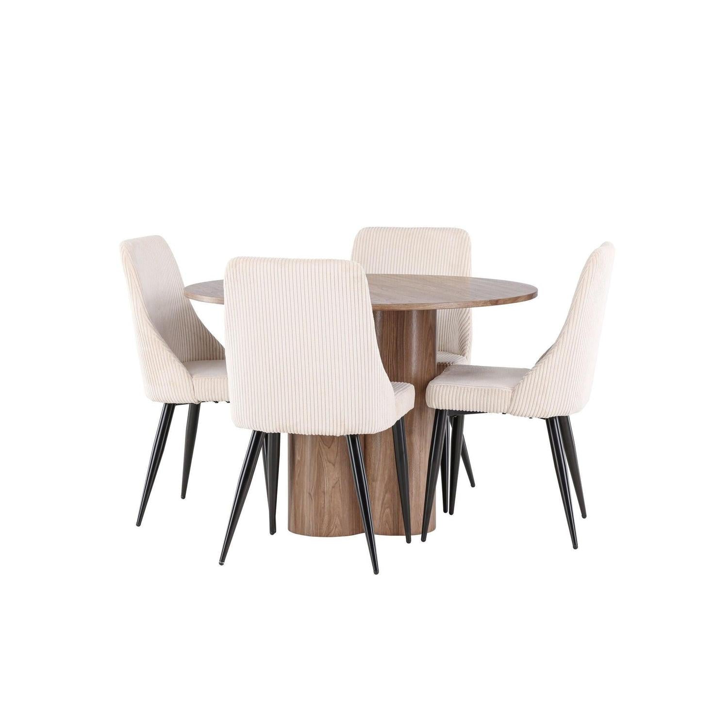 Essgruppe Esstisch Olivia rund 110cm mit Stühlen Leone aus Kord-Essgruppe Rund-Venture Home-le canapé