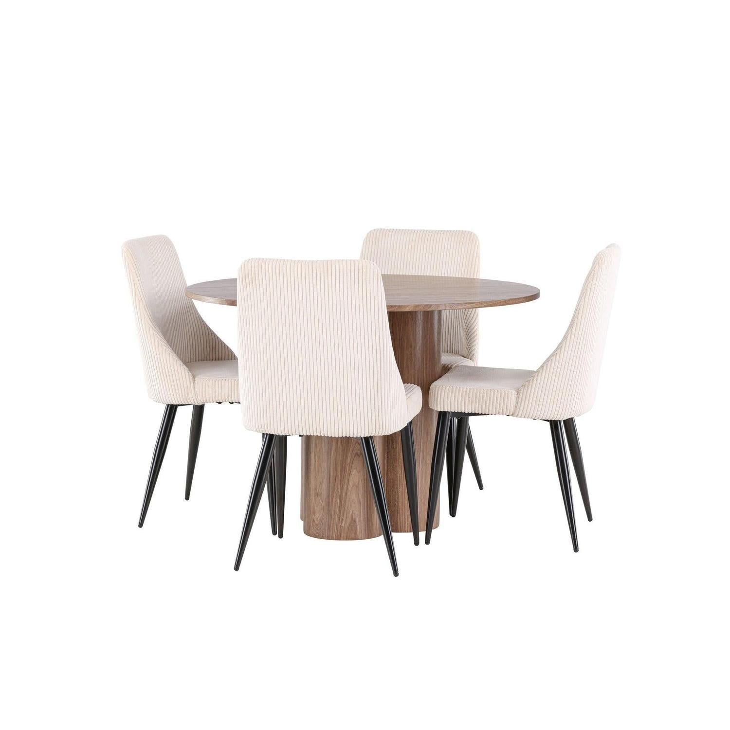 Essgruppe Esstisch Olivia rund 110cm mit Stühlen Leone aus Kord-Essgruppen Rund-Venture Home-le canapé