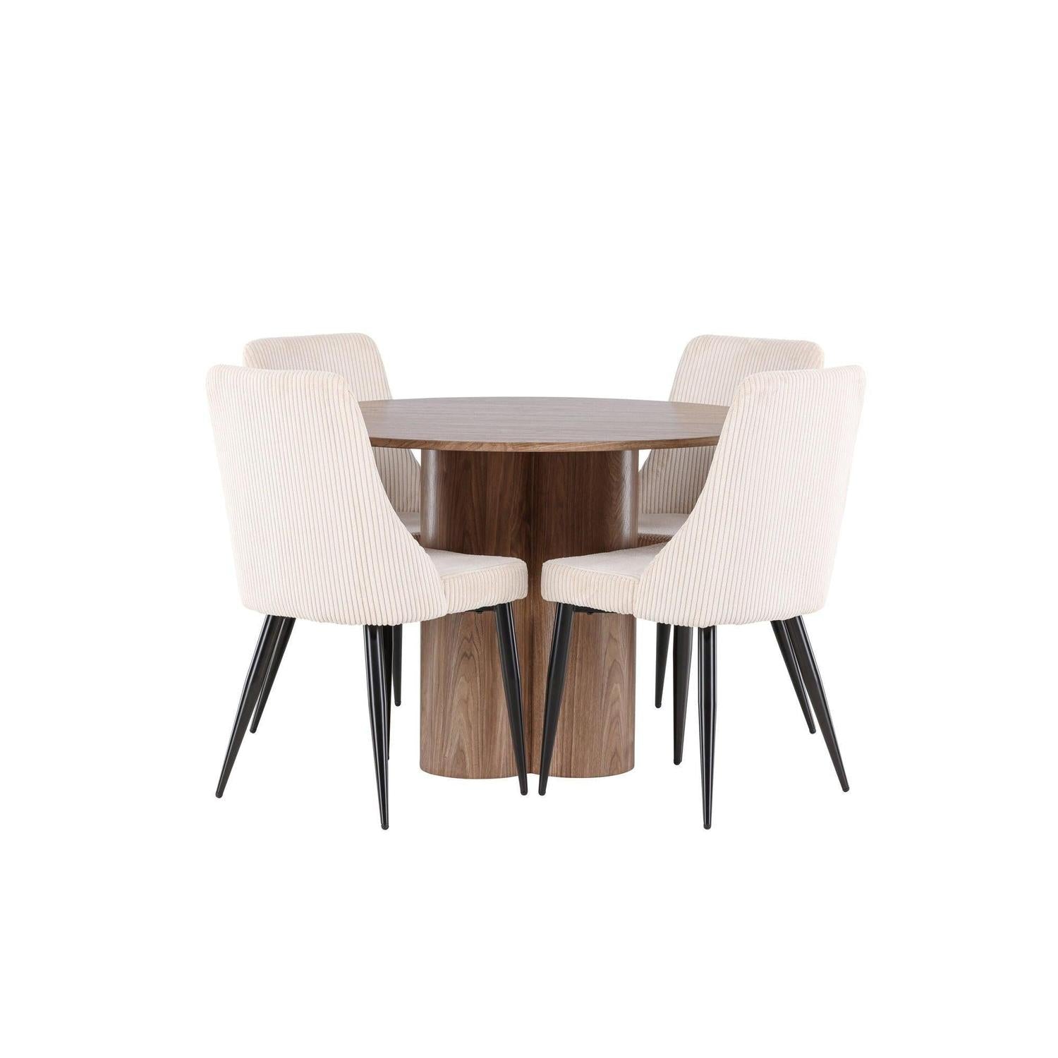 Essgruppe Esstisch Olivia rund 110cm mit Stühlen Leone aus Kord-Essgruppen Rund-Venture Home-le canapé