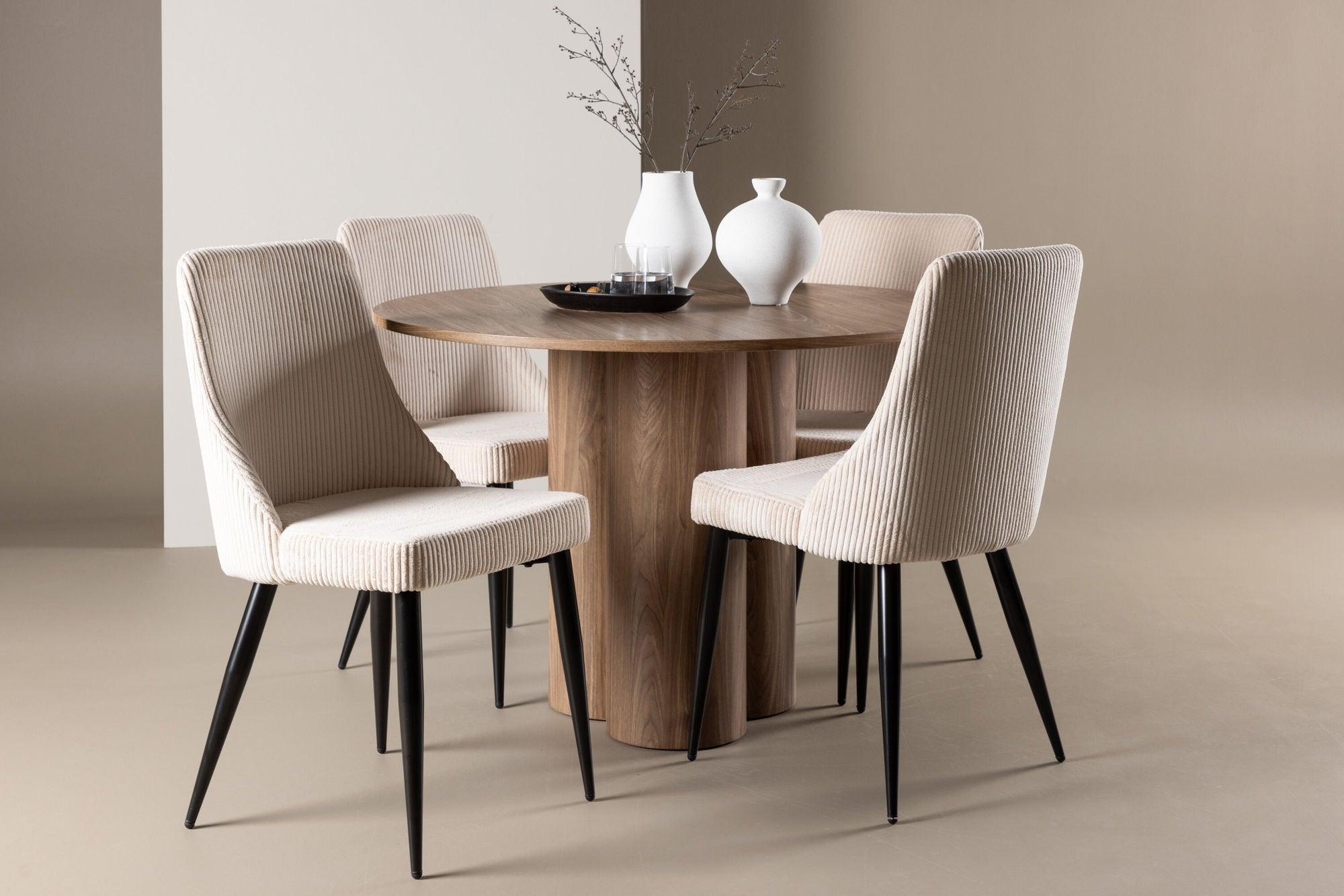 Essgruppe Esstisch Olivia rund 110cm mit Stühlen Leone aus Kord-Essgruppen Rund-Venture Home-le canapé