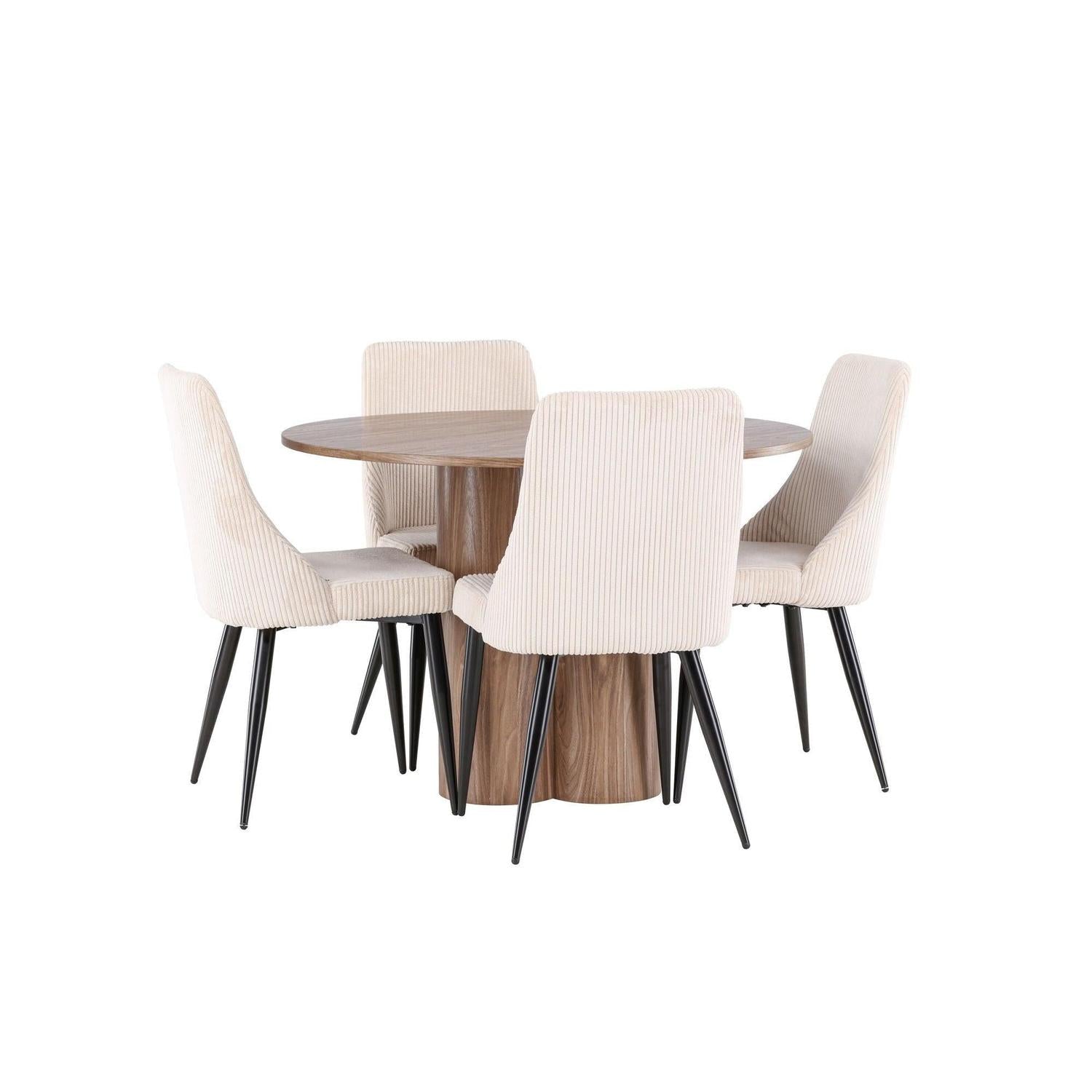 Essgruppe Esstisch Olivia rund 110cm mit Stühlen Leone aus Kord-Essgruppen Rund-Venture Home-le canapé