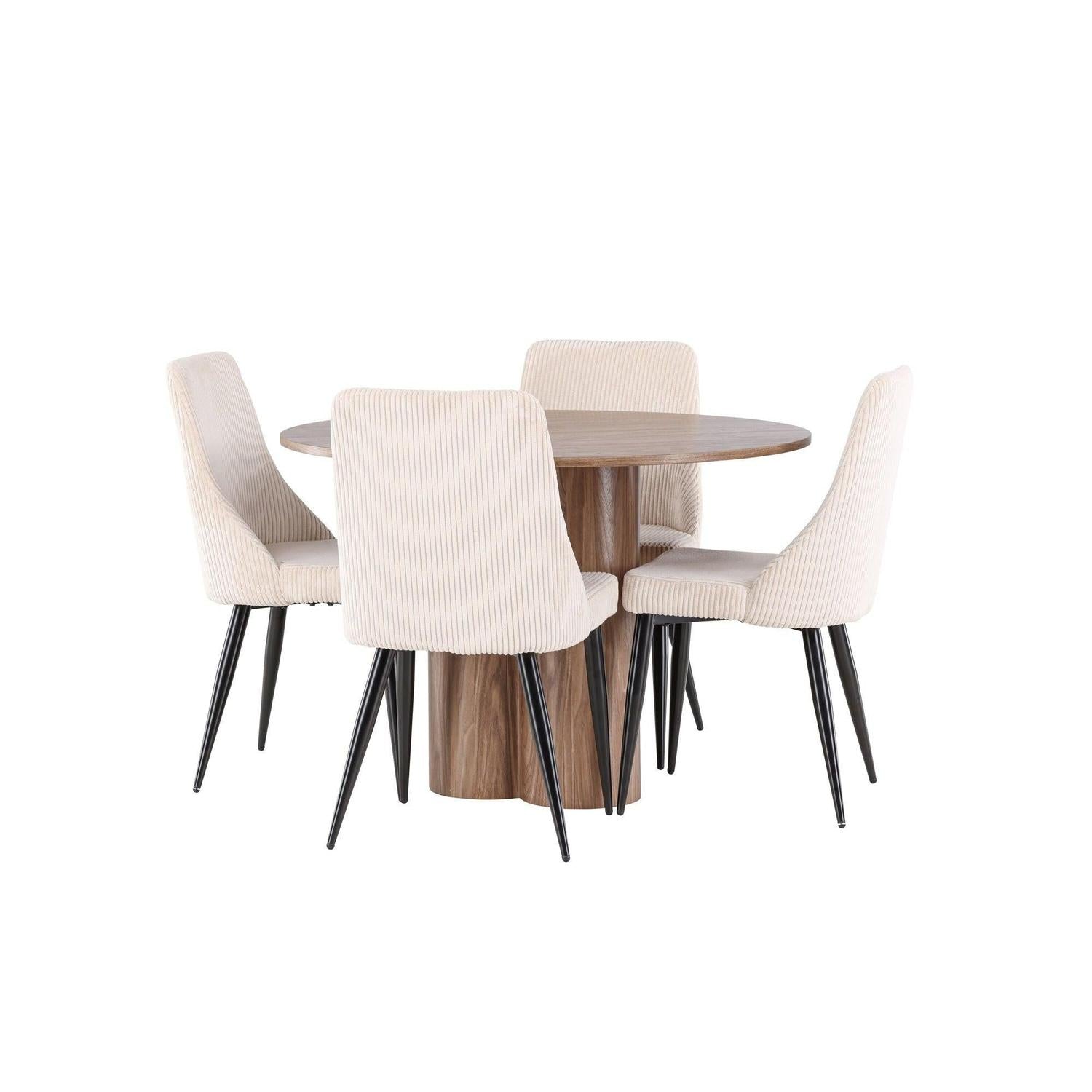 Essgruppe Esstisch Olivia rund 110cm mit Stühlen Leone aus Kord-Essgruppen Rund-Venture Home-le canapé