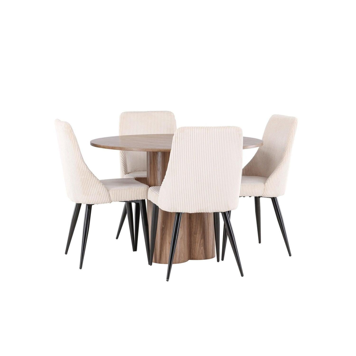 Essgruppe Esstisch Olivia rund 110cm mit Stühlen Leone aus Kord-Essgruppen Rund-Venture Home-le canapé