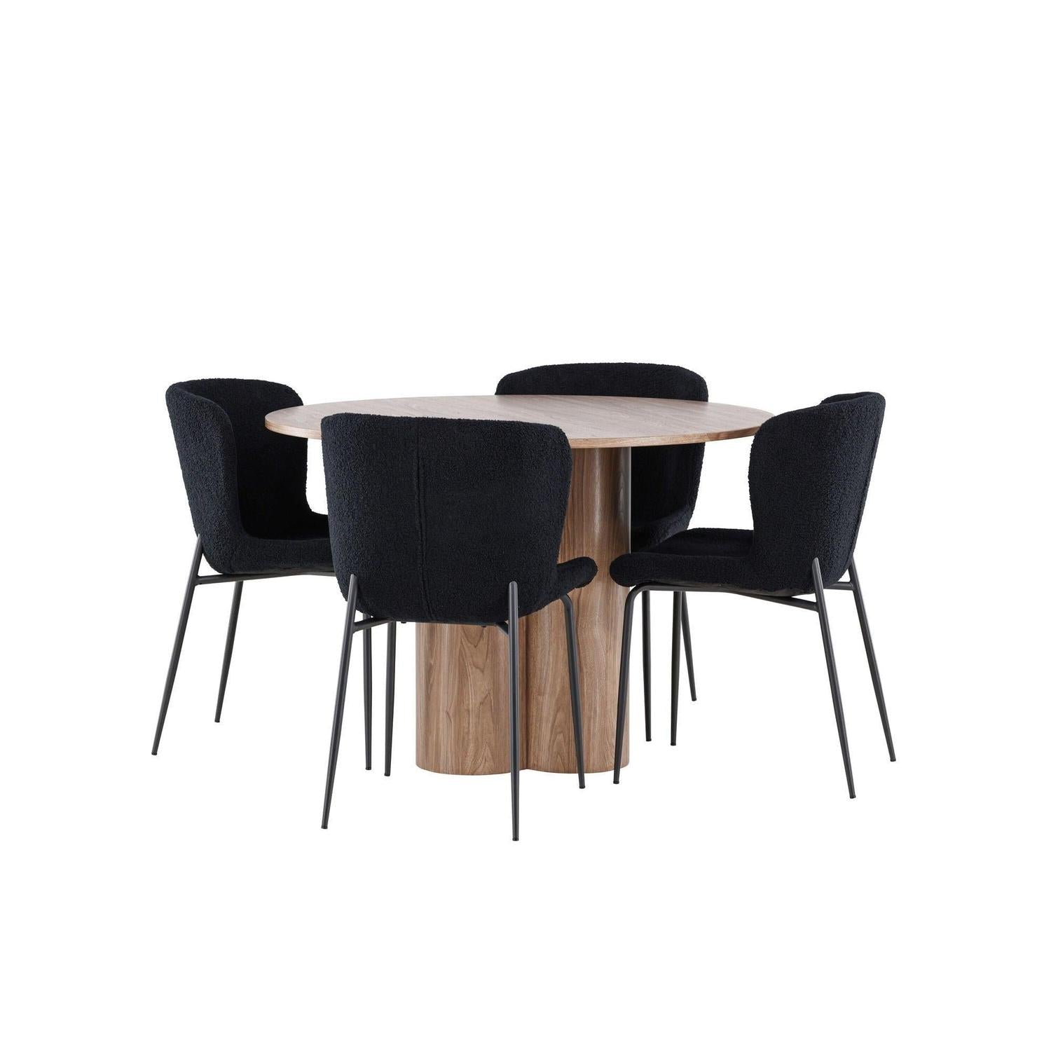 Essgruppe Esstisch Olivia rund 110cm mit Stühlen Modesto aus Teddystoff-Essgruppe Rund-Venture Home-le canapé