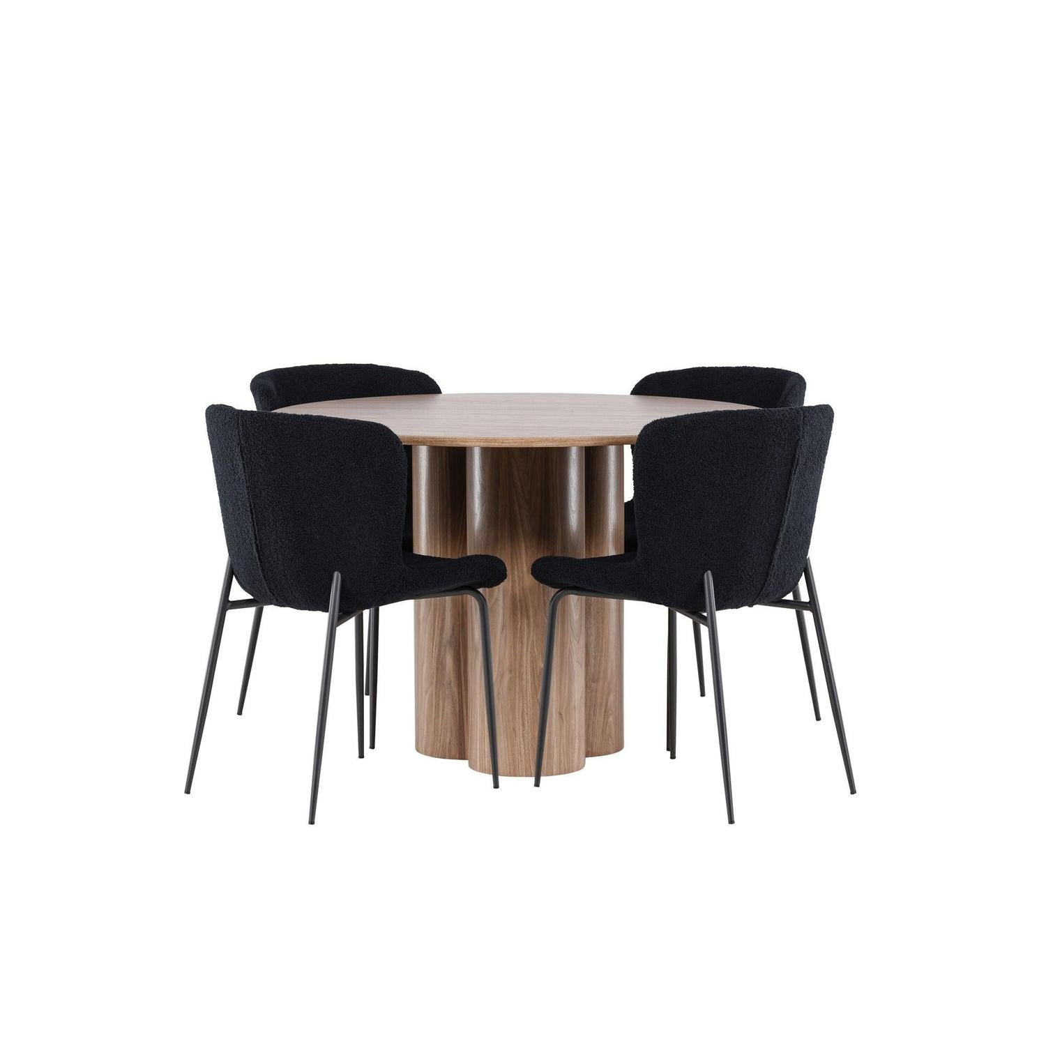 Essgruppe Esstisch Olivia rund 110cm mit Stühlen Modesto aus Teddystoff-Essgruppen Rund-Venture Home-le canapé