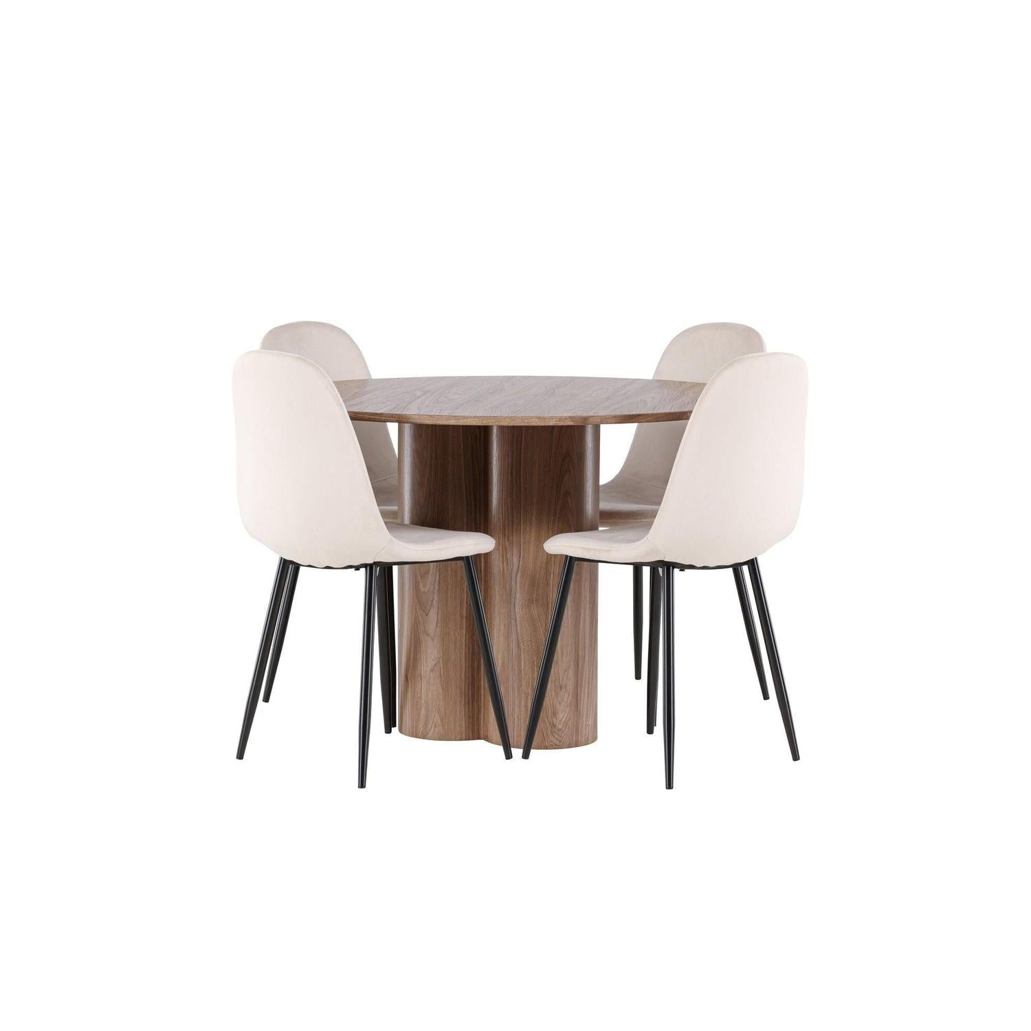 Essgruppe Esstisch Olivia rund 110cm mit Stühlen Polar aus Samt-Essgruppe Rund-Venture Home-le canapé