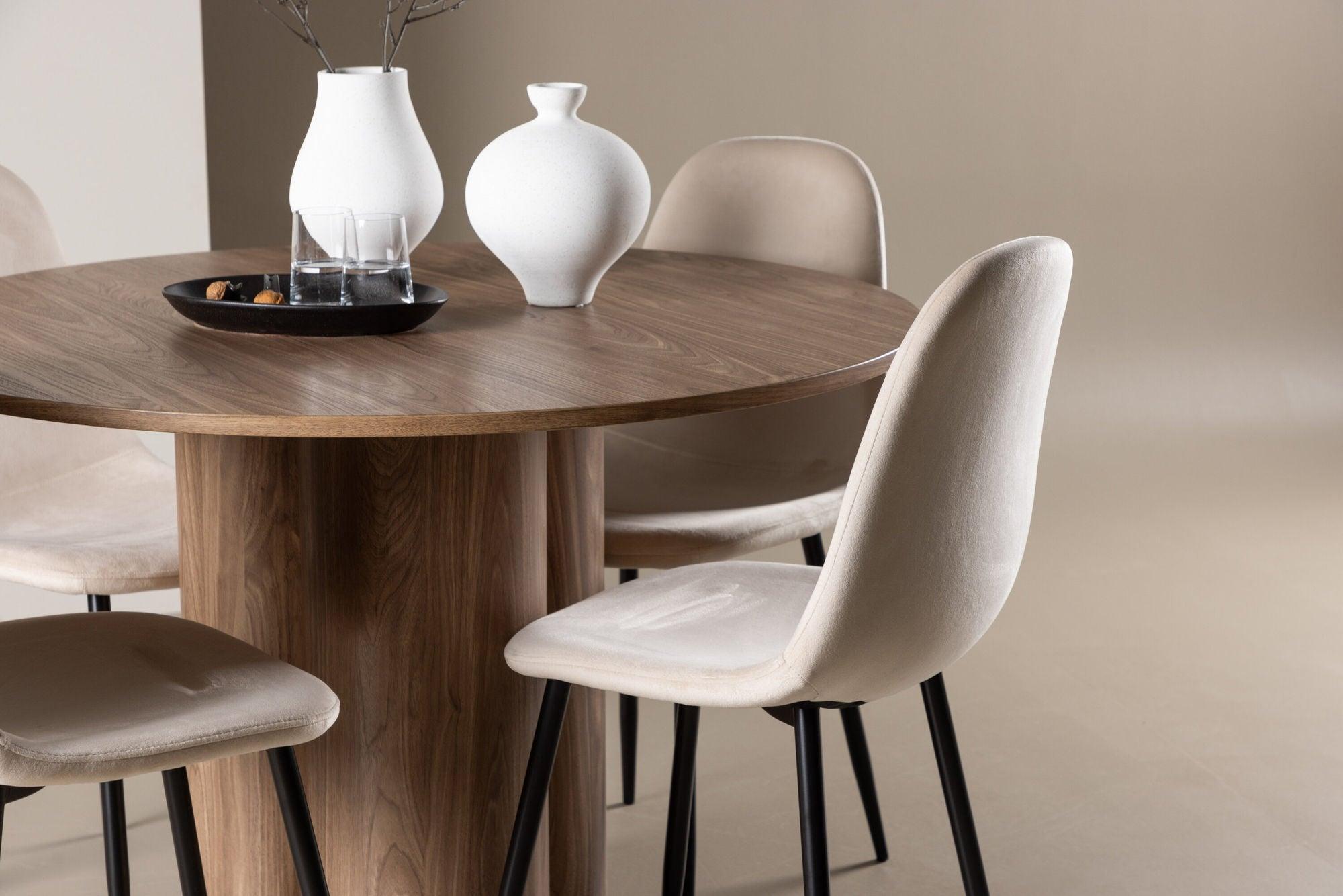 Essgruppe Esstisch Olivia rund 110cm mit Stühlen Polar aus Samt-Essgruppe Rund-Venture Home-le canapé