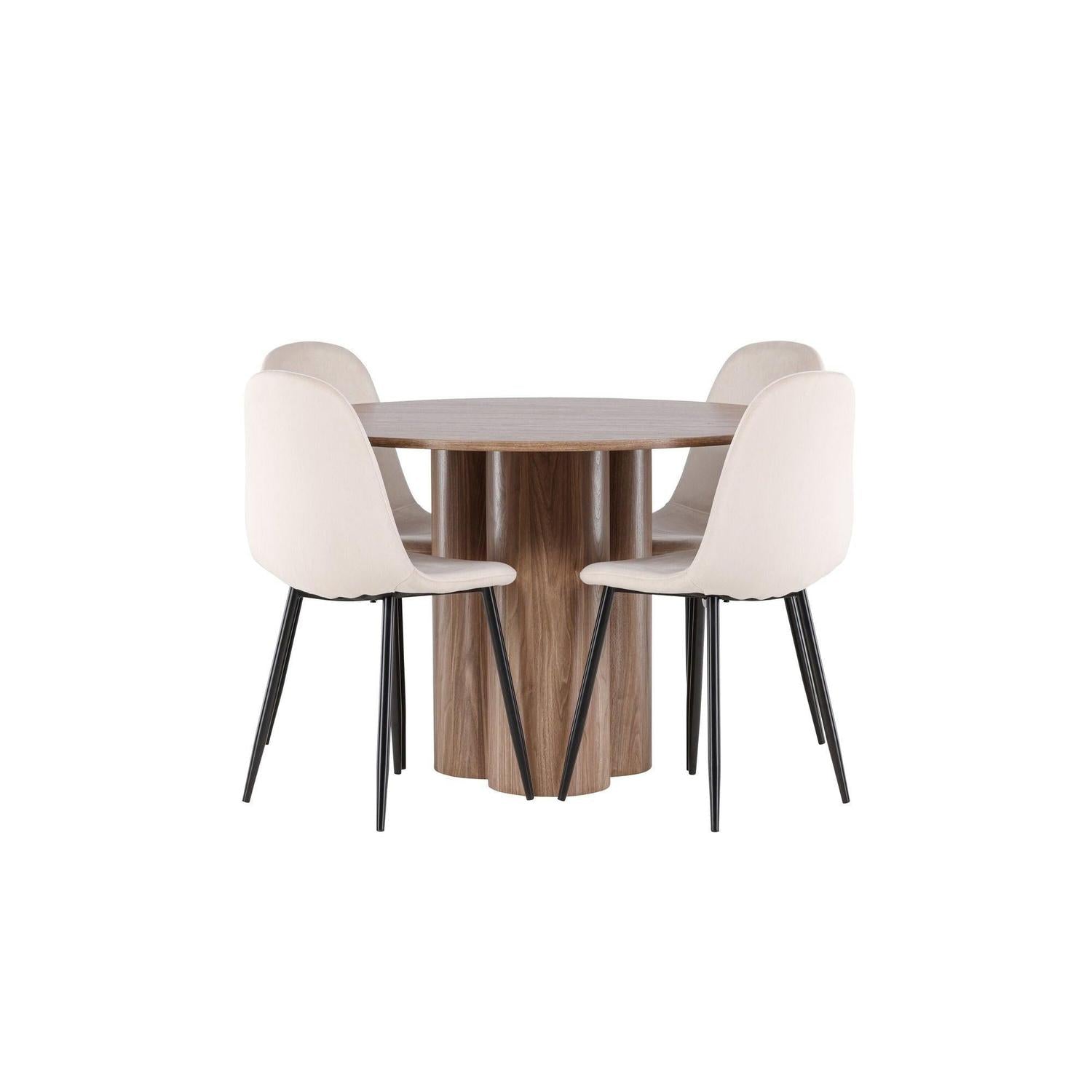 Essgruppe Esstisch Olivia rund 110cm mit Stühlen Polar aus Samt-Essgruppe Rund-Venture Home-le canapé