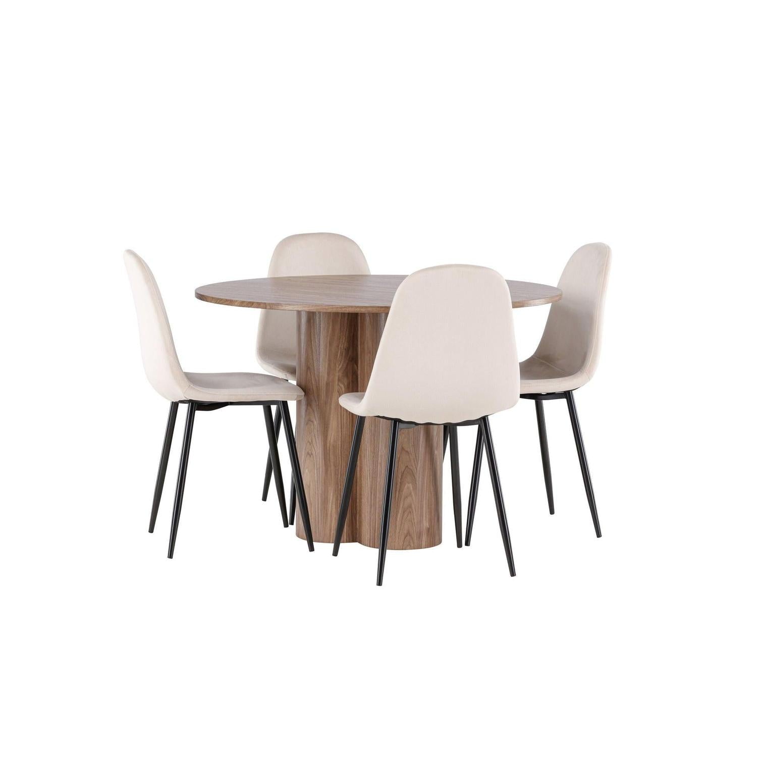 Essgruppe Esstisch Olivia rund 110cm mit Stühlen Polar aus Samt-Essgruppen Rund-Venture Home-le canapé