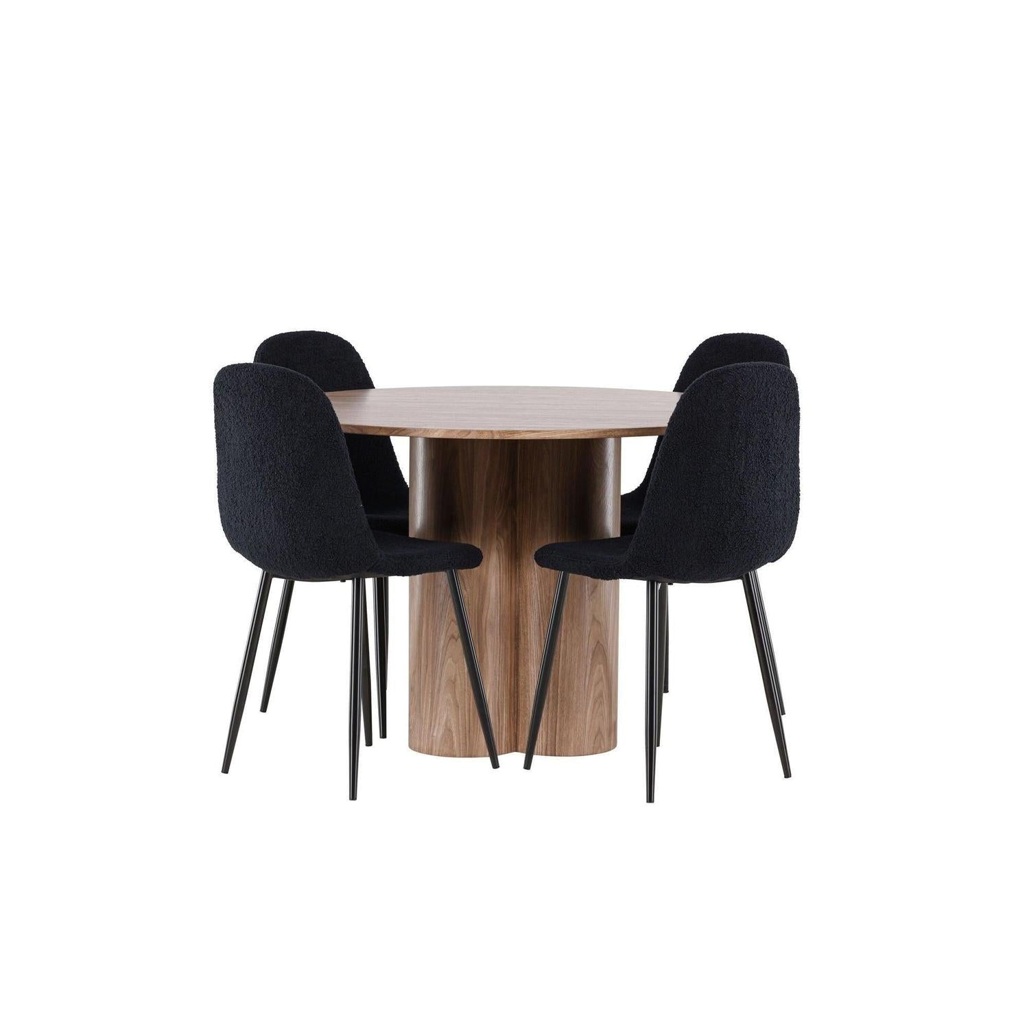 Essgruppe Esstisch Olivia rund 110cm mit Stühlen Polar aus Teddy-Bouclé-Essgruppe Rund-Venture Home-le canapé