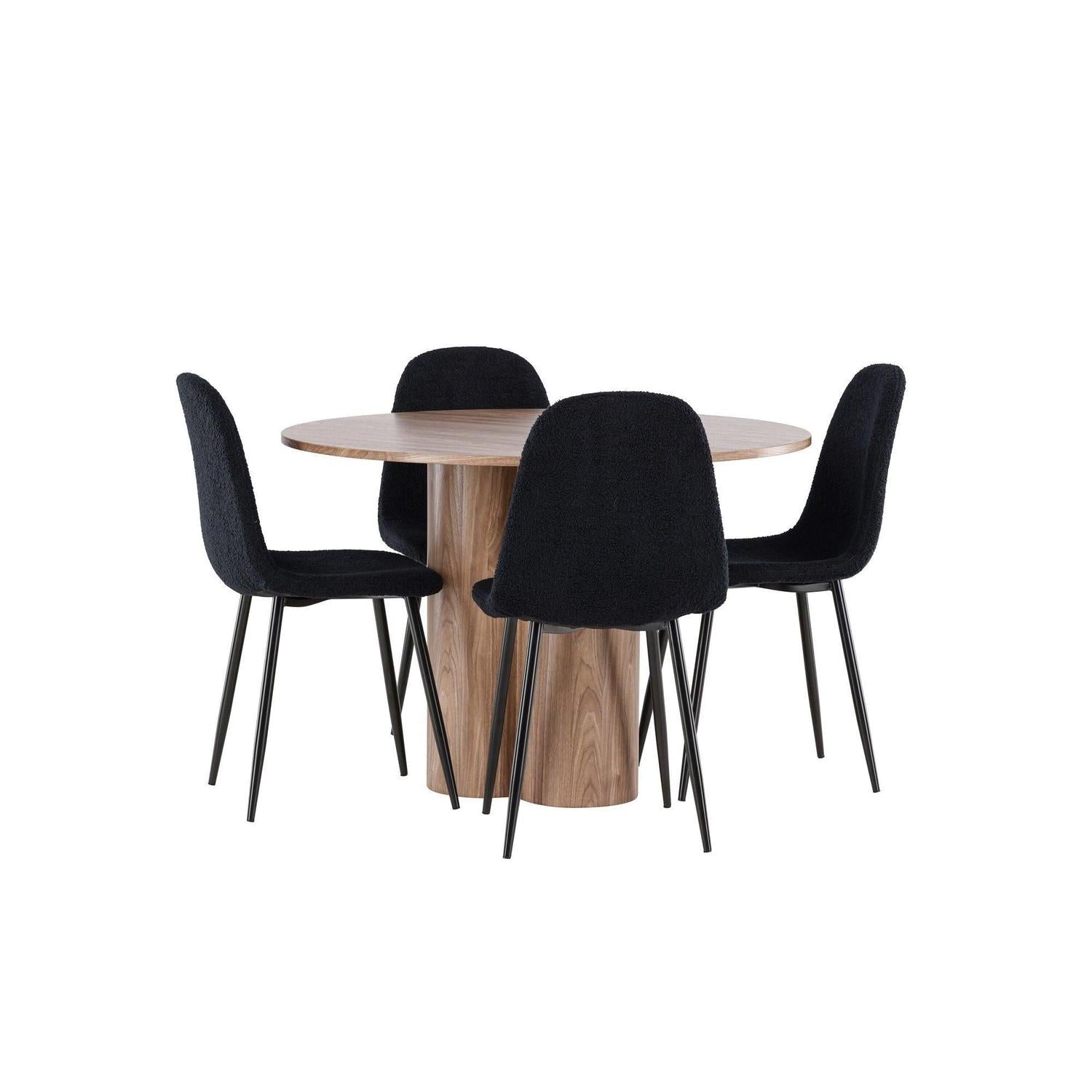 Essgruppe Esstisch Olivia rund 110cm mit Stühlen Polar aus Teddy-Bouclé-Essgruppe Rund-Venture Home-le canapé