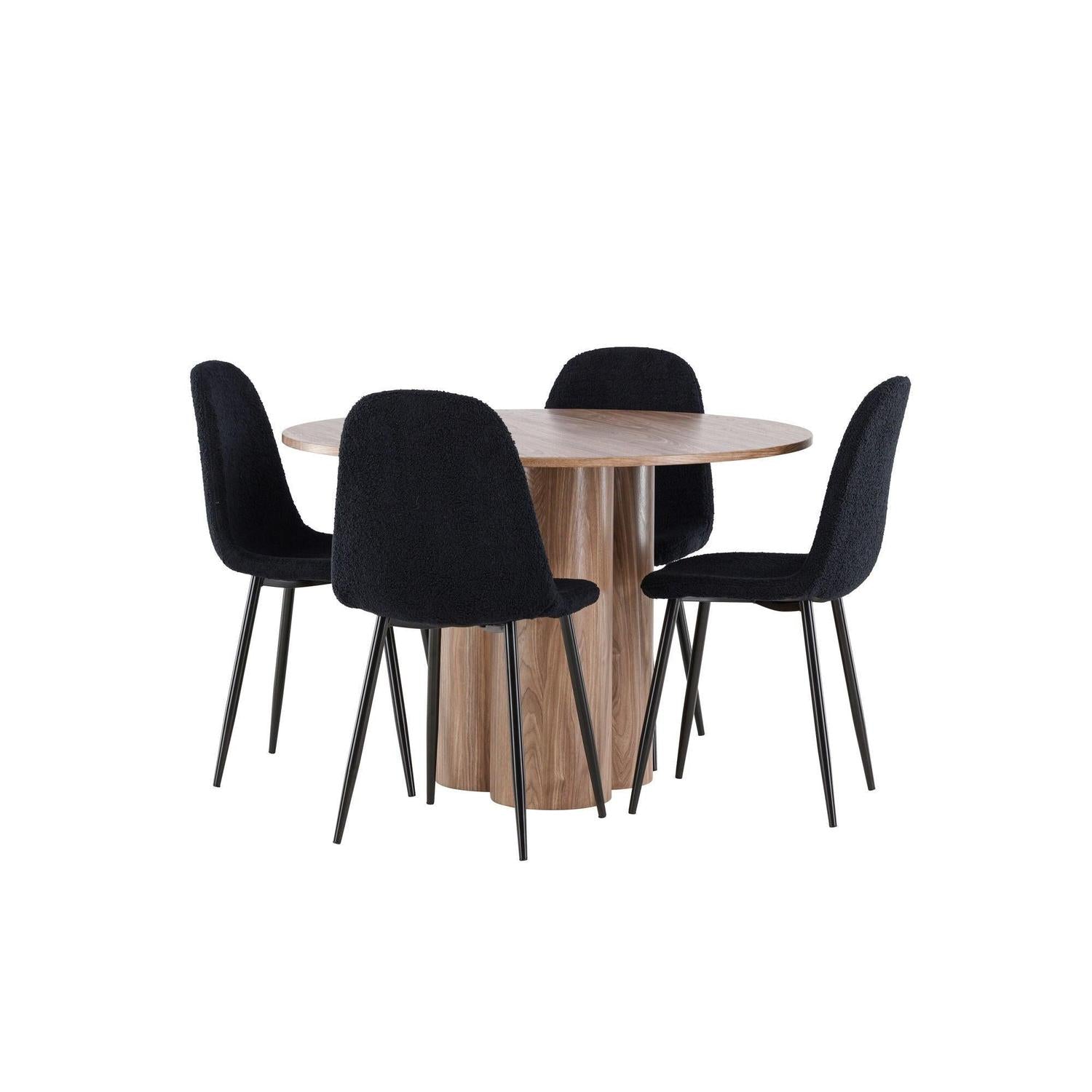 Essgruppe Esstisch Olivia rund 110cm mit Stühlen Polar aus Teddy-Bouclé-Essgruppe Rund-Venture Home-le canapé
