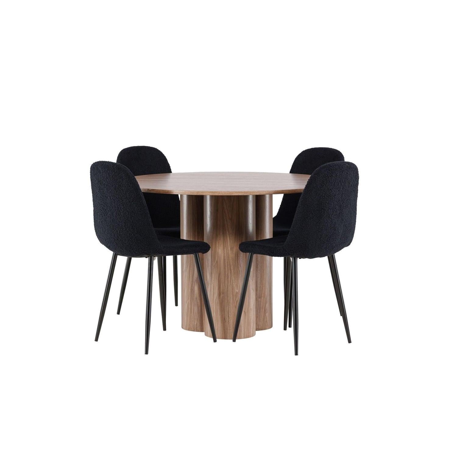 Essgruppe Esstisch Olivia rund 110cm mit Stühlen Polar aus Teddy-Bouclé-Essgruppe Rund-Venture Home-le canapé