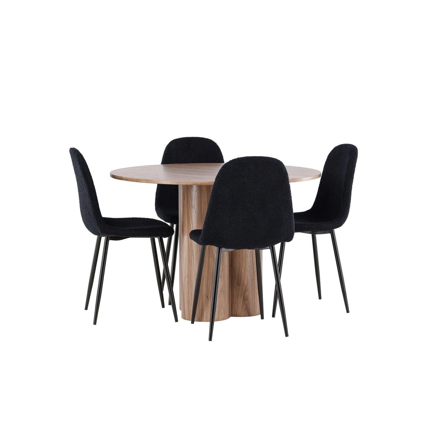 Essgruppe Esstisch Olivia rund 110cm mit Stühlen Polar aus Teddy-Bouclé-Essgruppe Rund-Venture Home-le canapé