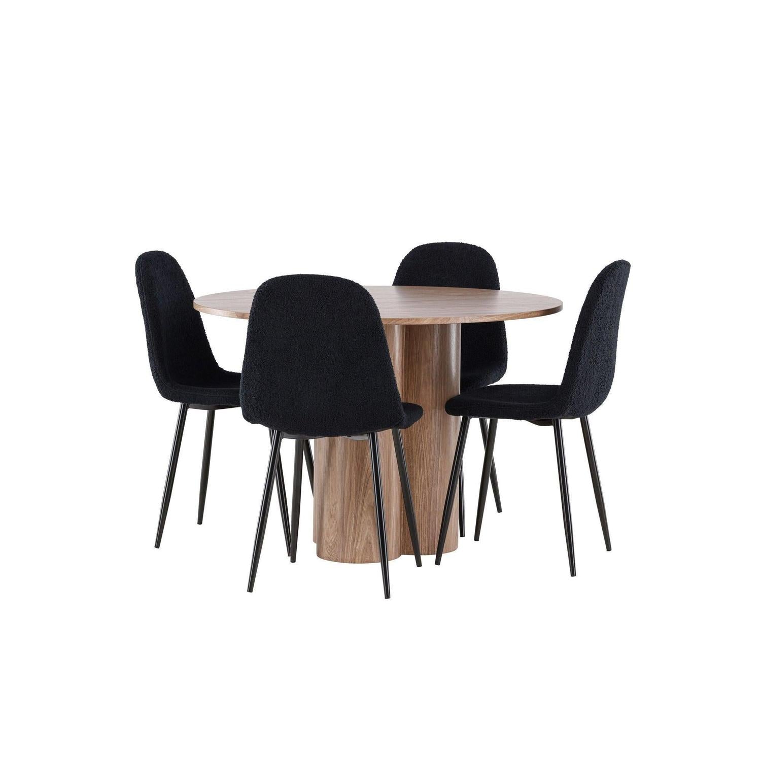 Essgruppe Esstisch Olivia rund 110cm mit Stühlen Polar aus Teddy-Bouclé-Essgruppen Rund-Venture Home-le canapé